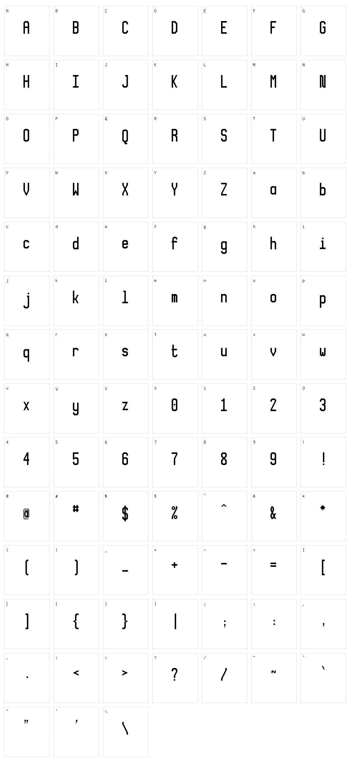XLMonoAlt Character Set