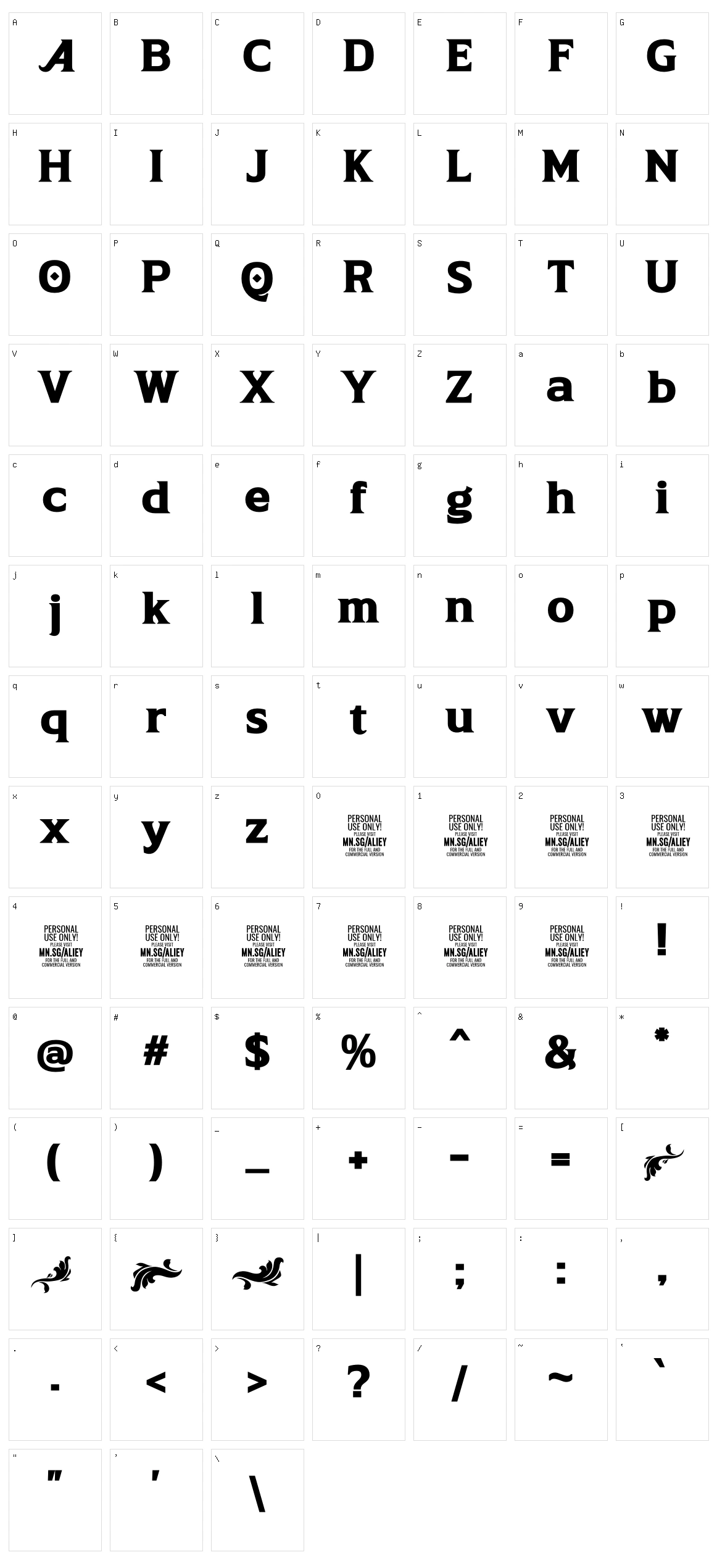 Aliey Character Set