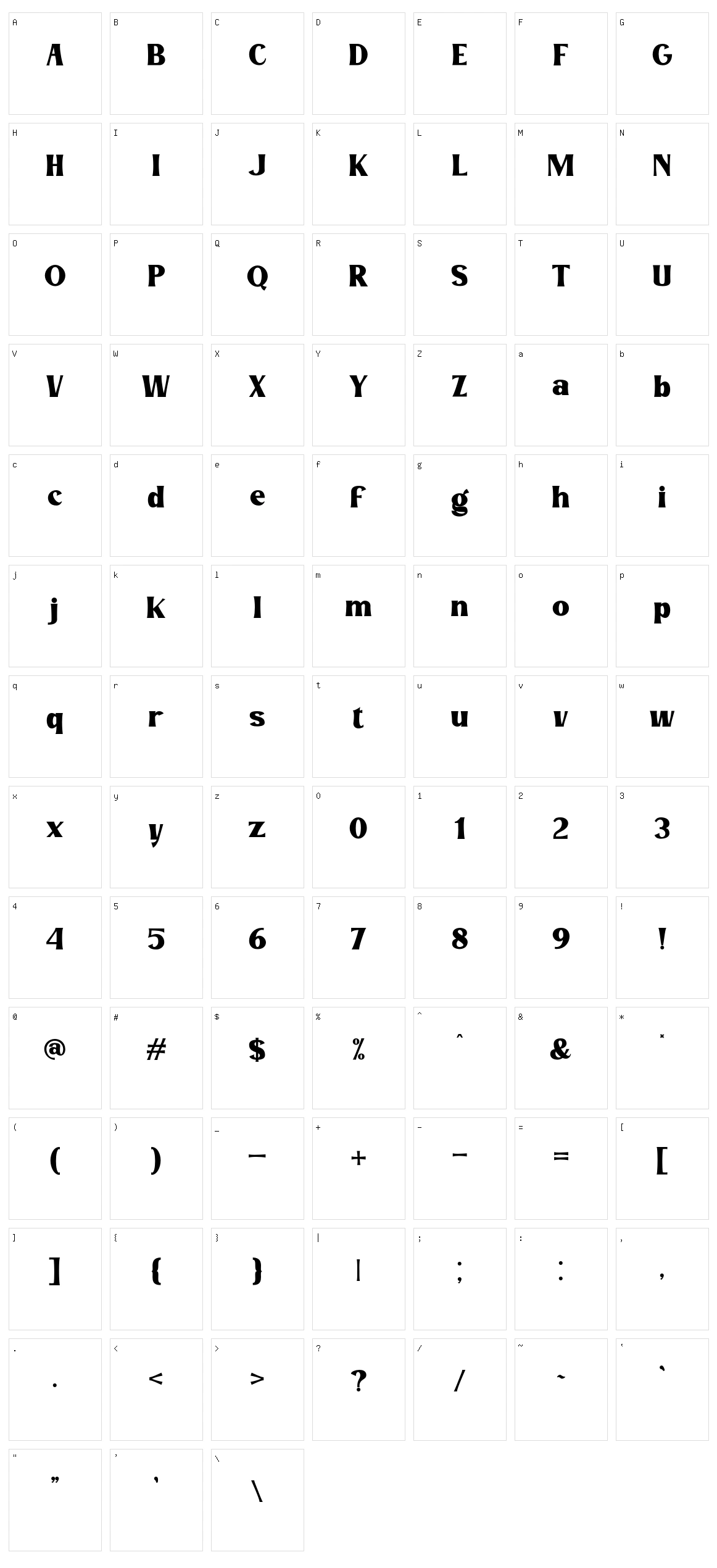 Avecrig Character Set