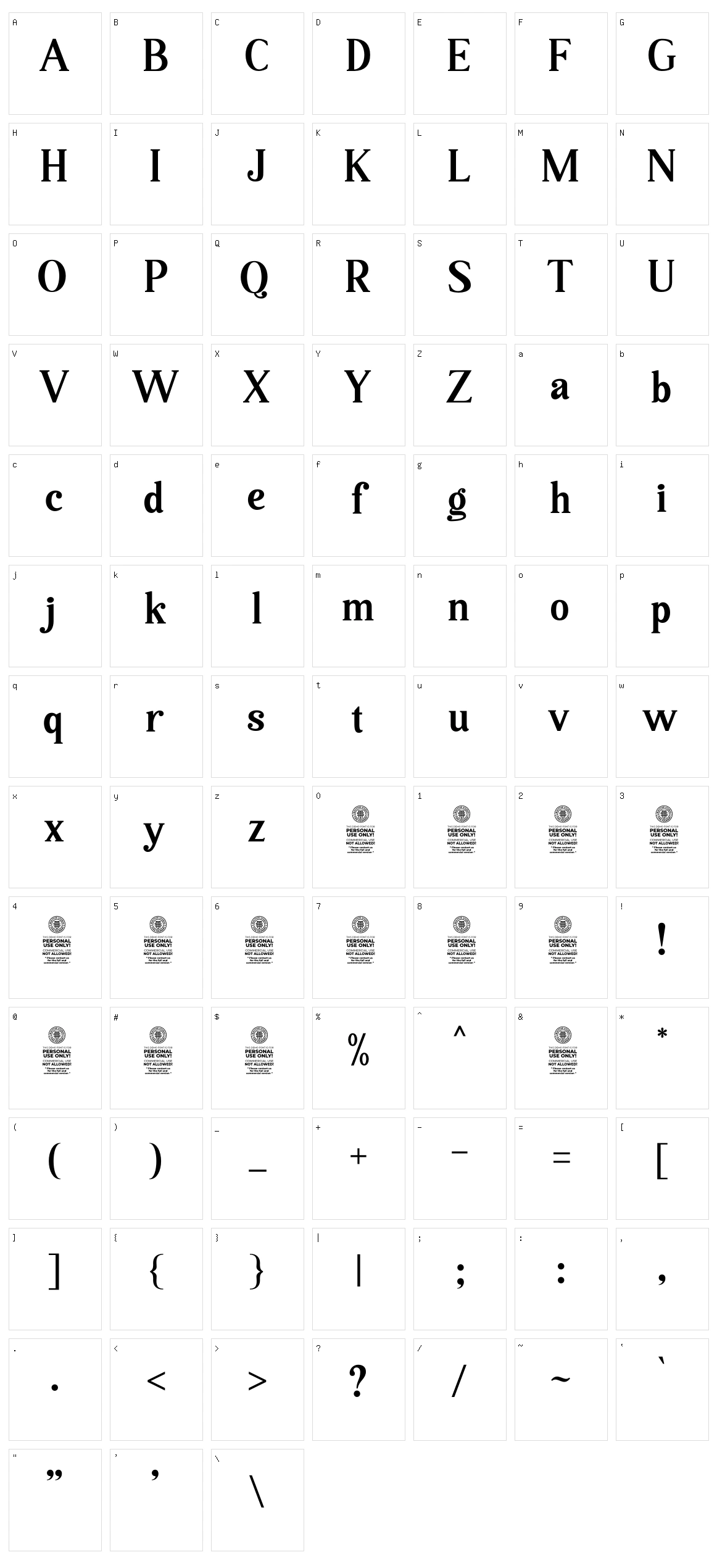 Backind Maldina Character Set