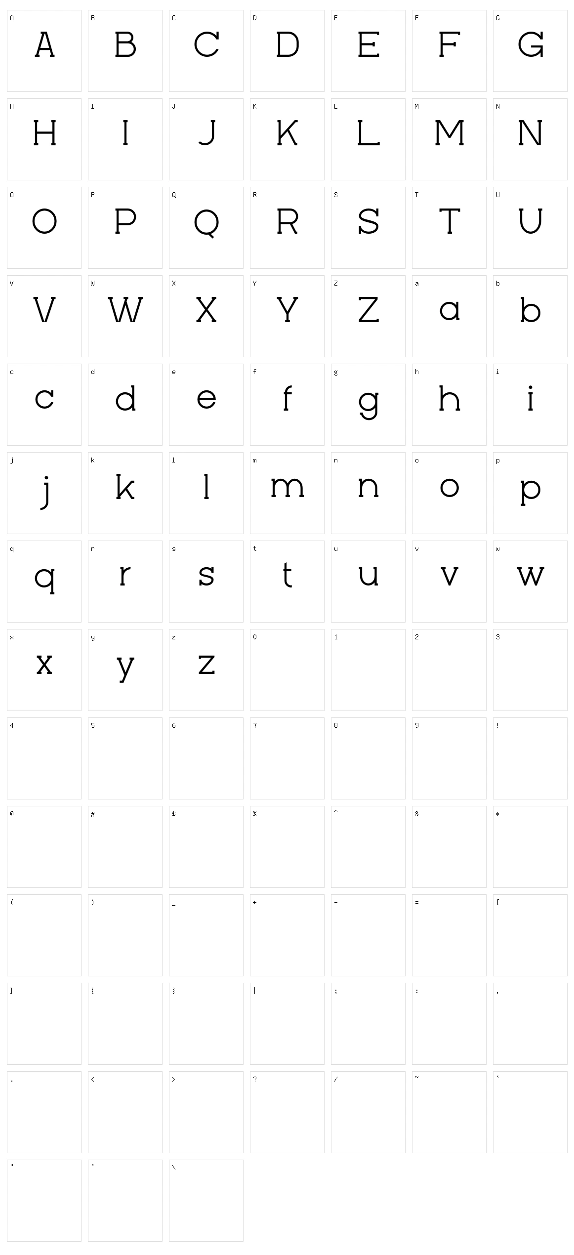 Bebold Character Set