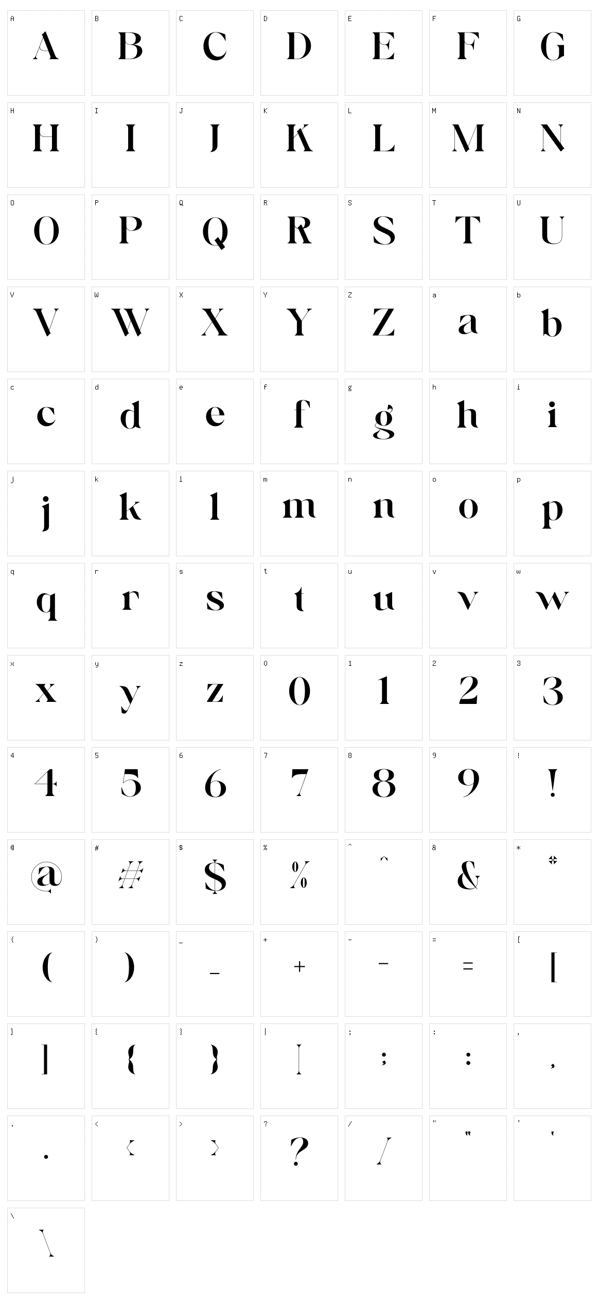 Billgest Character Set