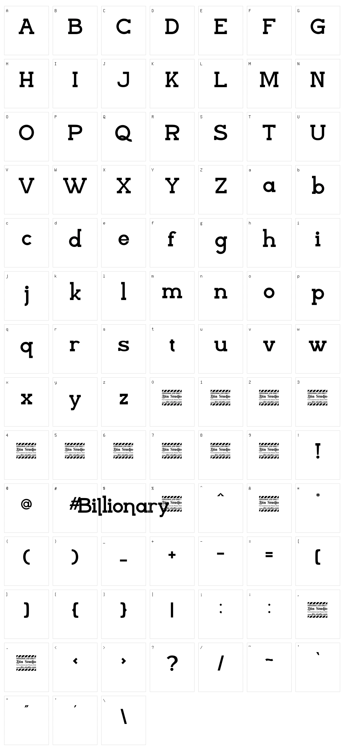 Billionary Character Set