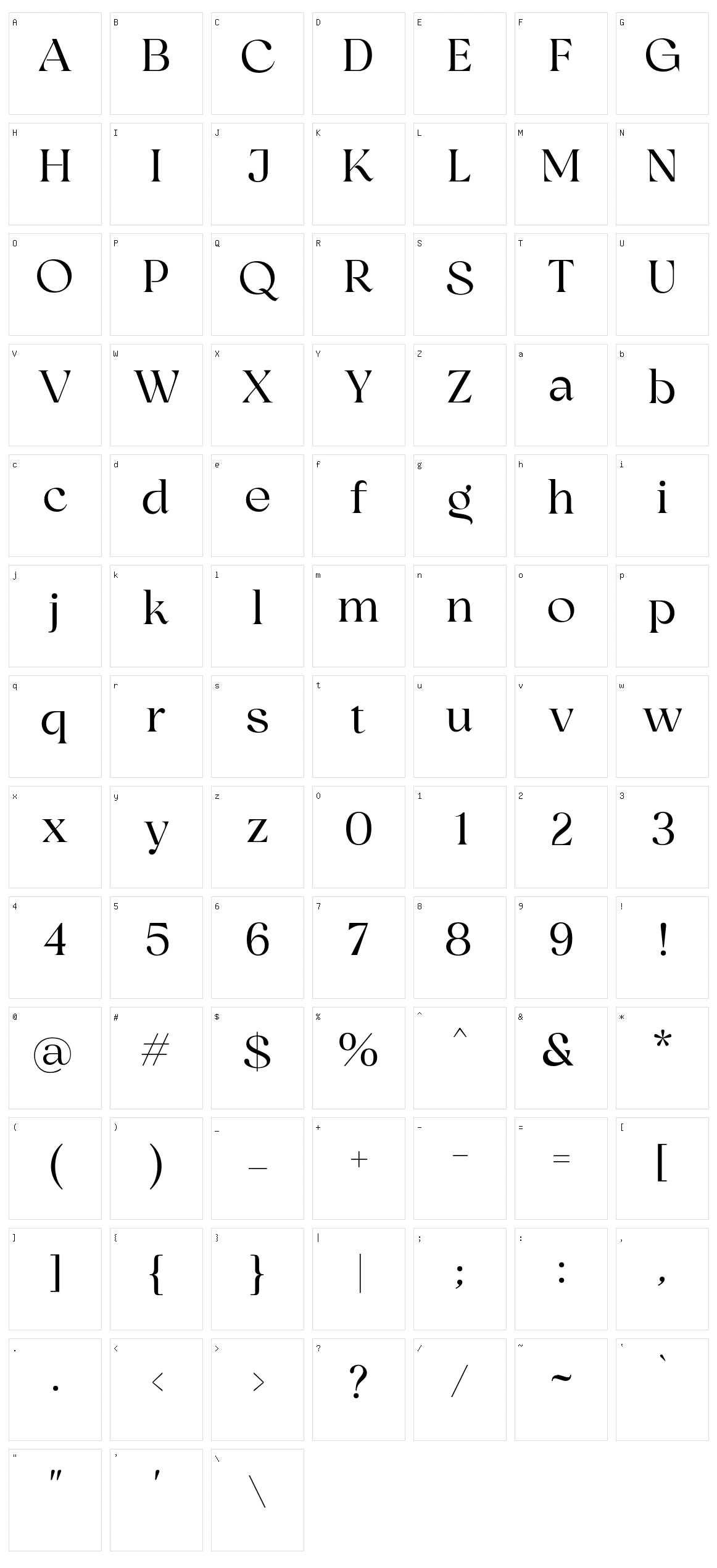 Binerka Character Set