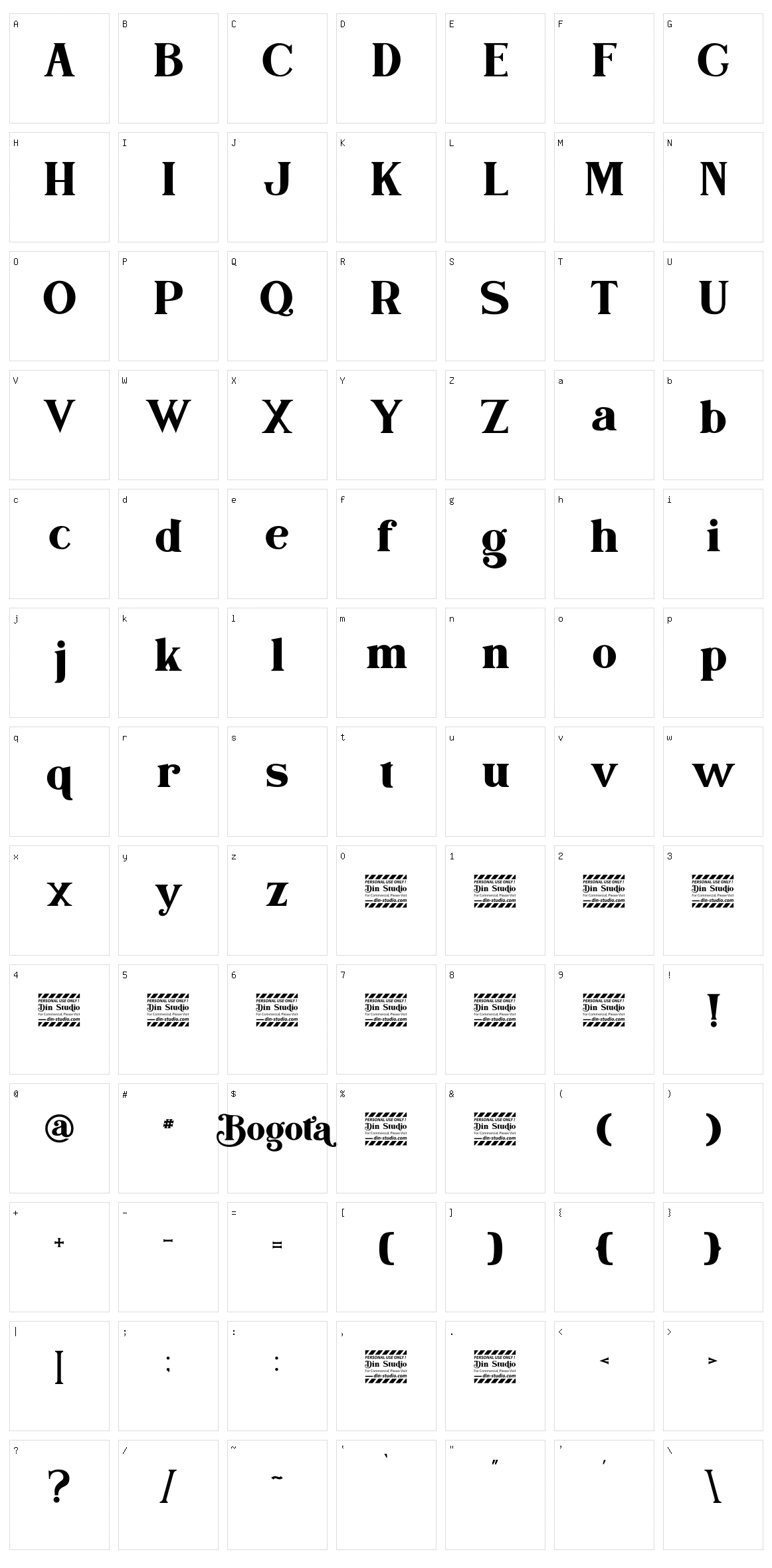 Bogota Character Set