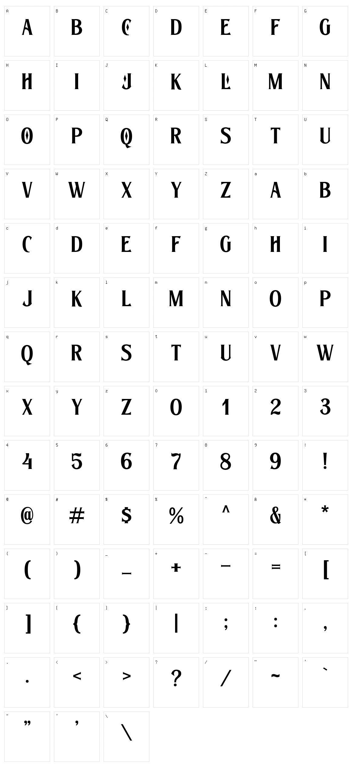 Bradlens Character Set