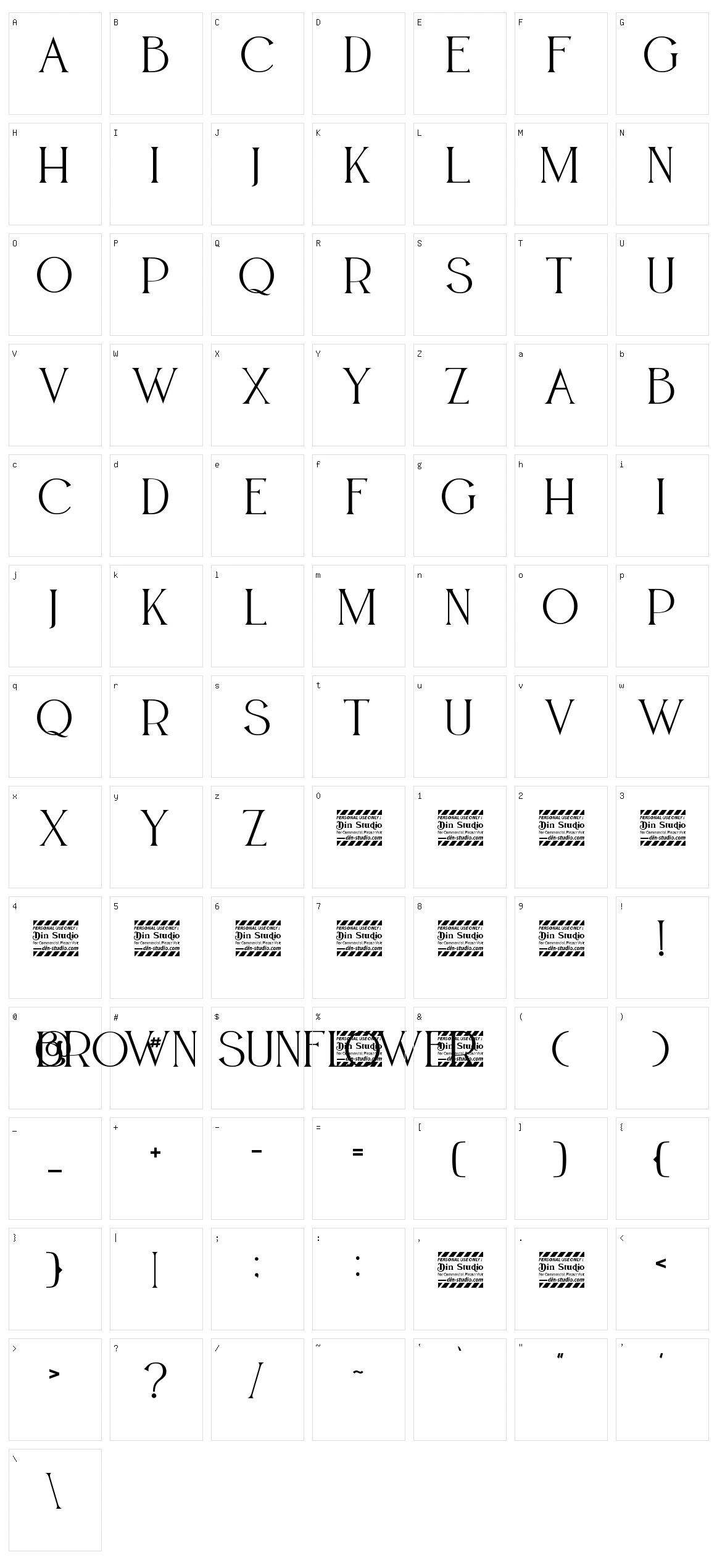 Brown Sunflower Serif Character Set