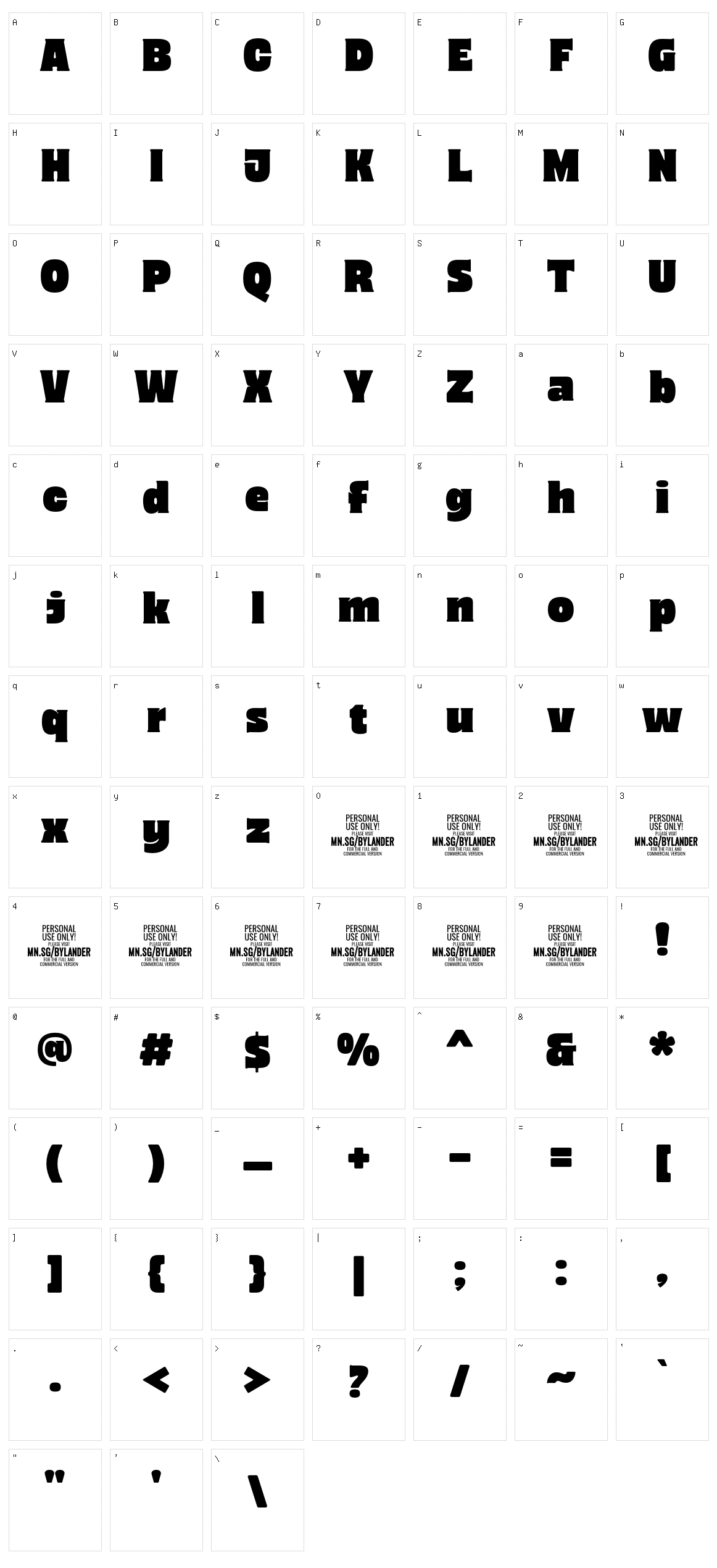 Bylander Character Set