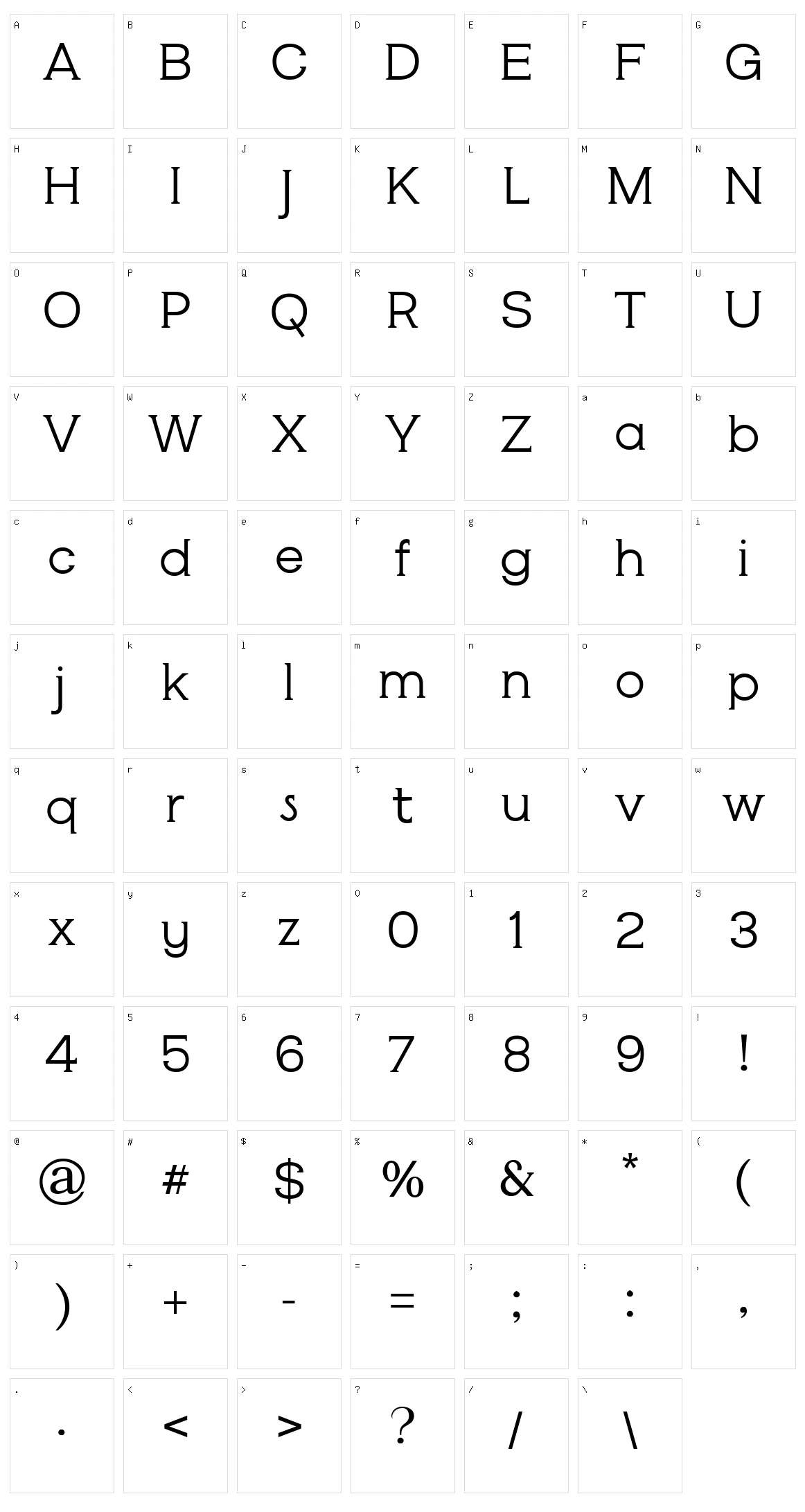 Cardova Character Set