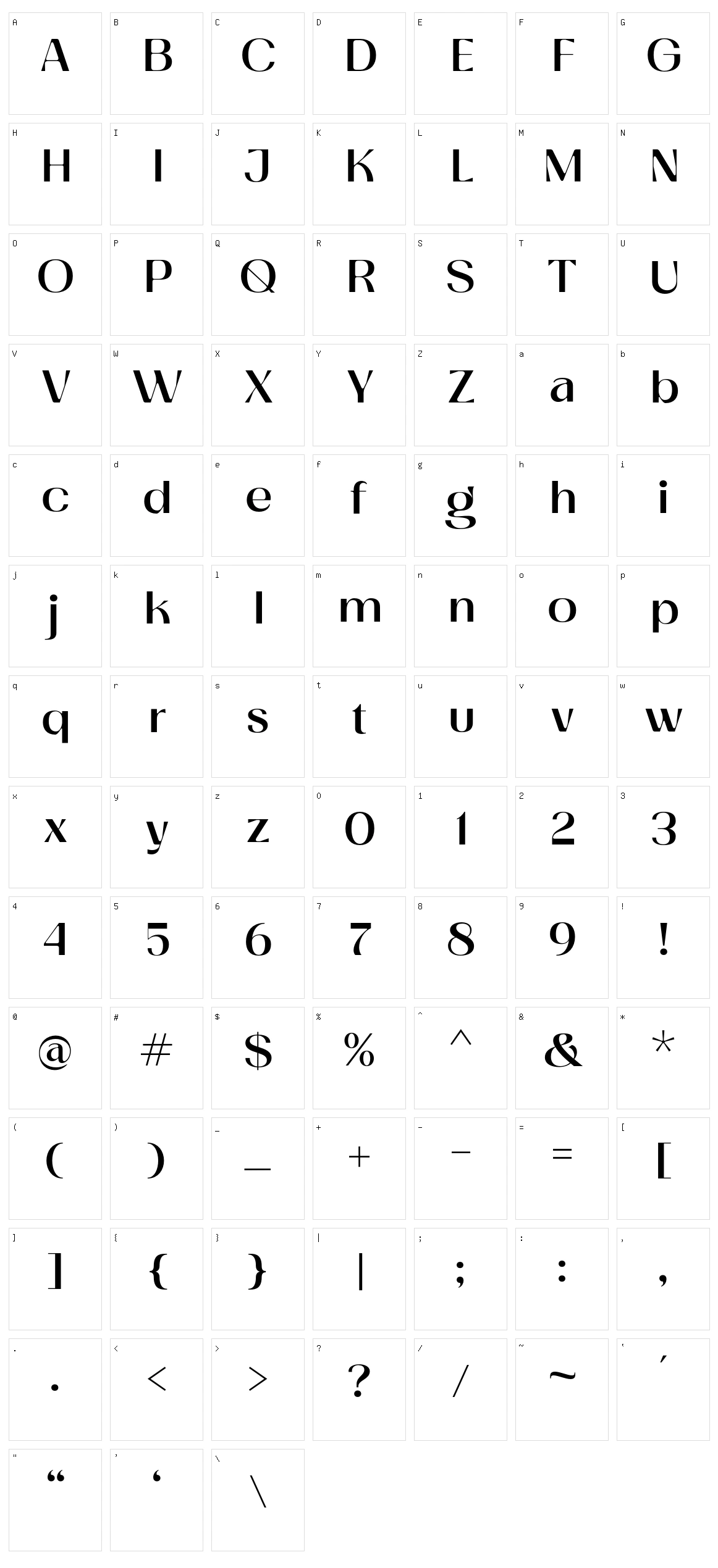 Cloveris Character Set
