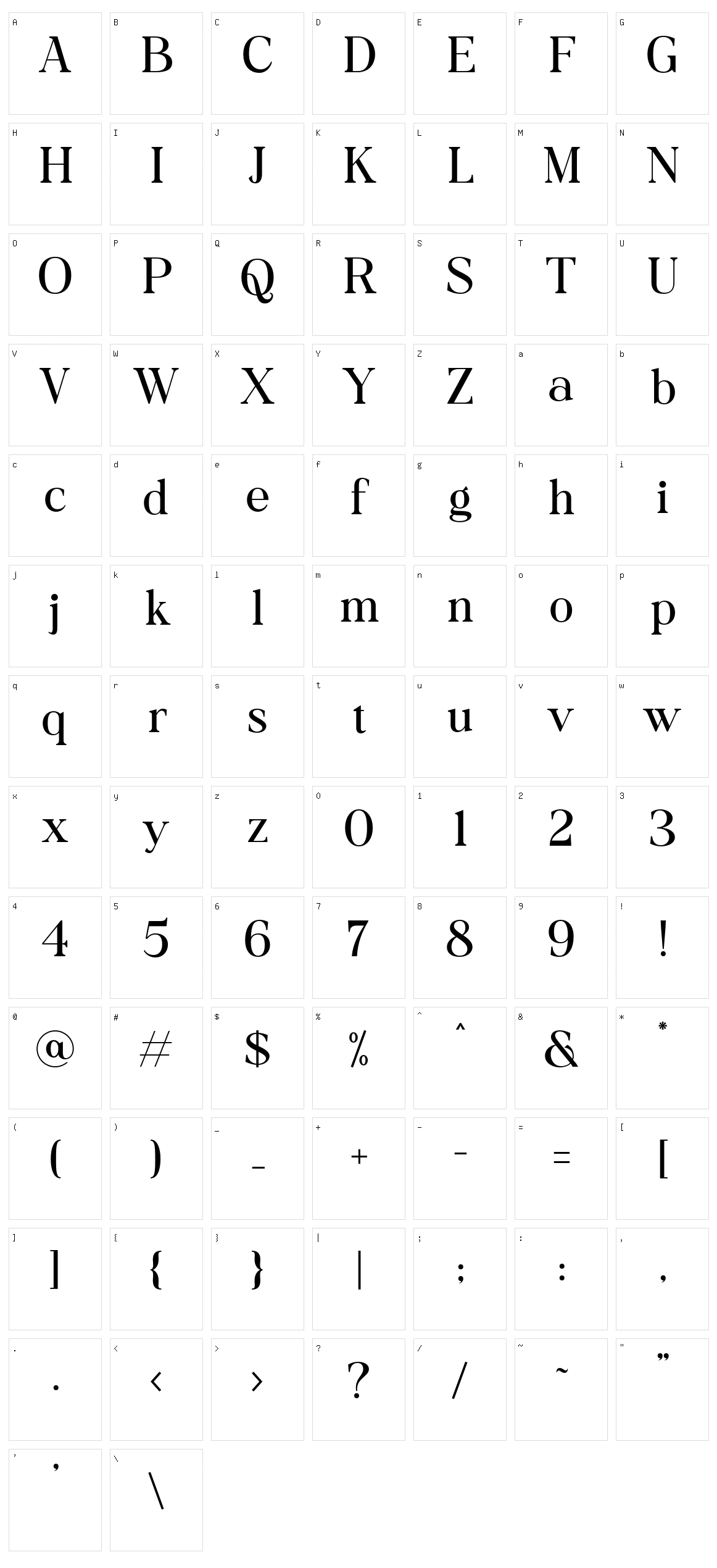 Collina Character Set
