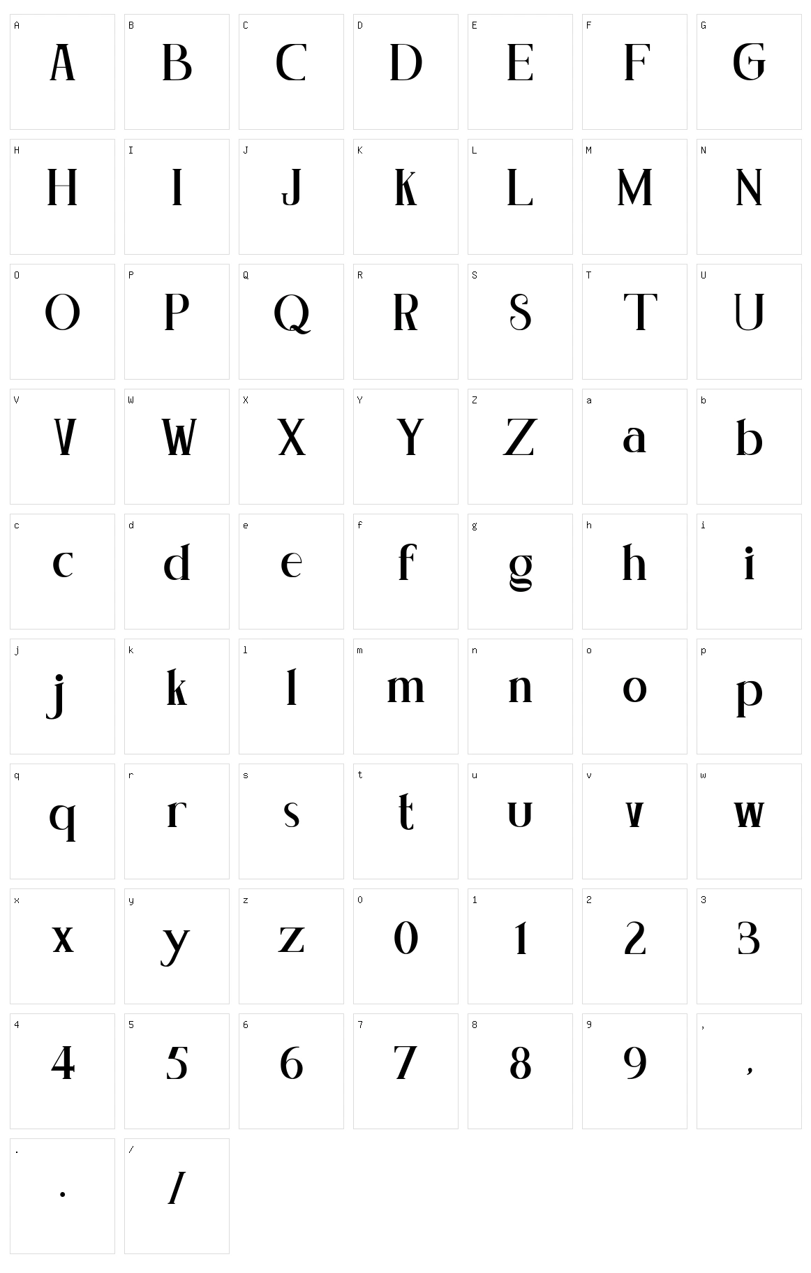 Concetta Kalvani Serif Character Set