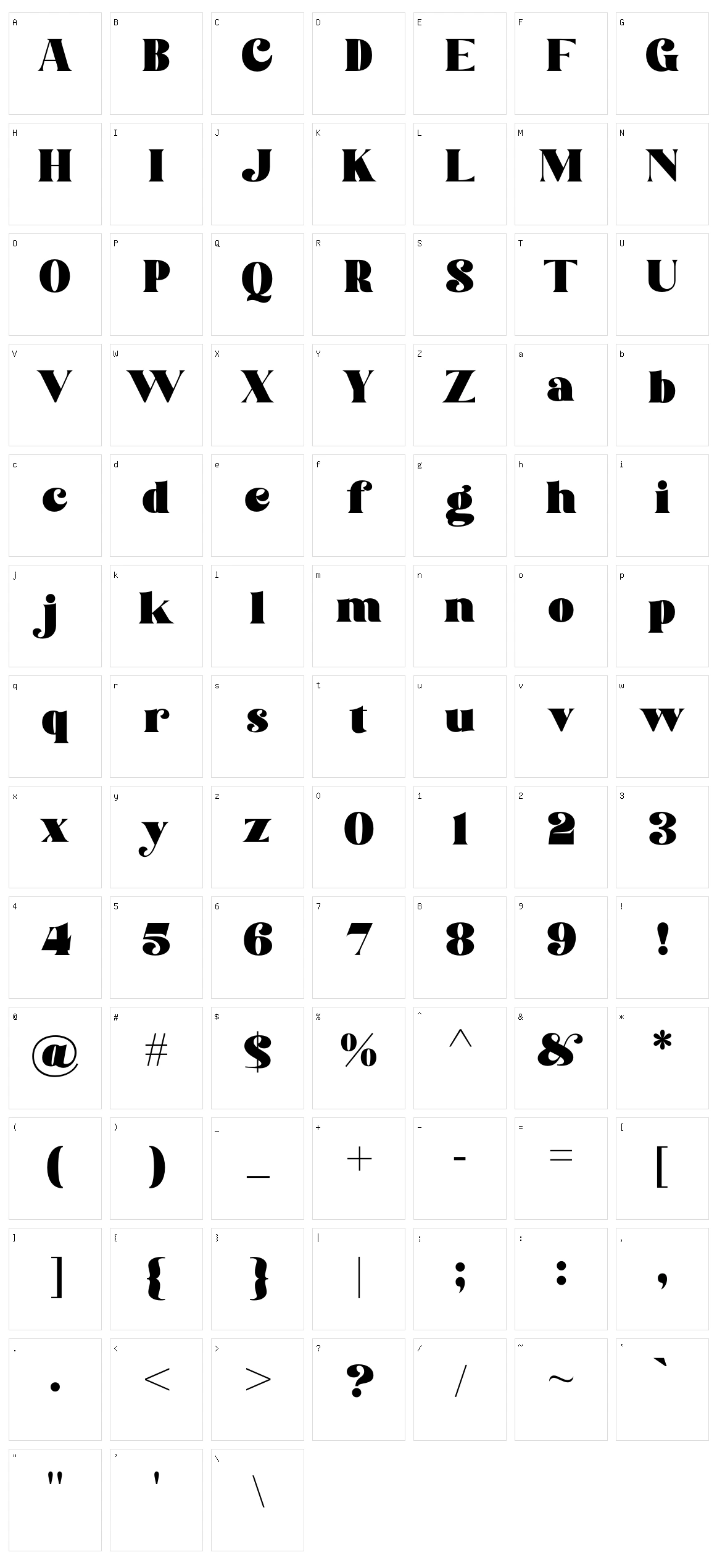 Danver Bridget Character Set