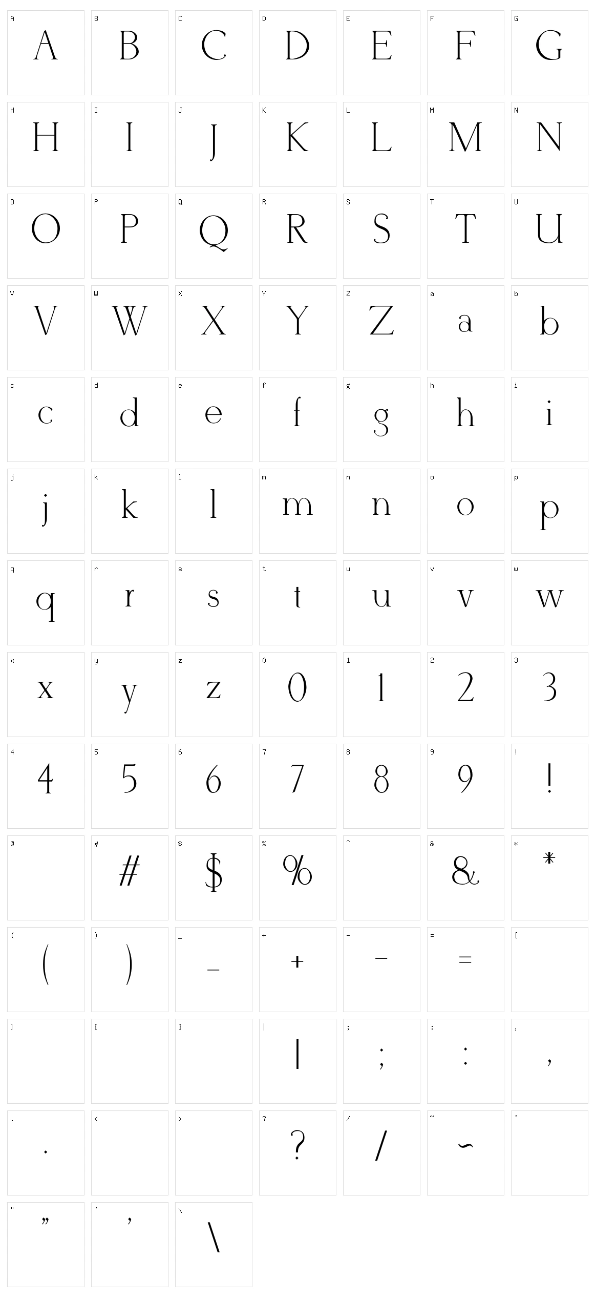 Derivia Character Set