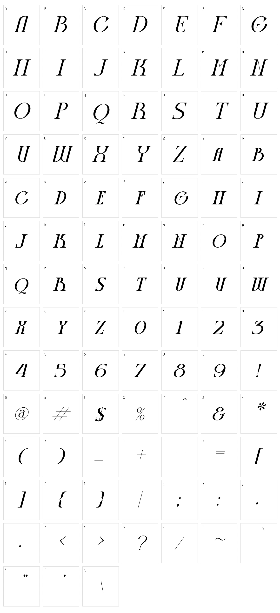 Display Magazine Character Set