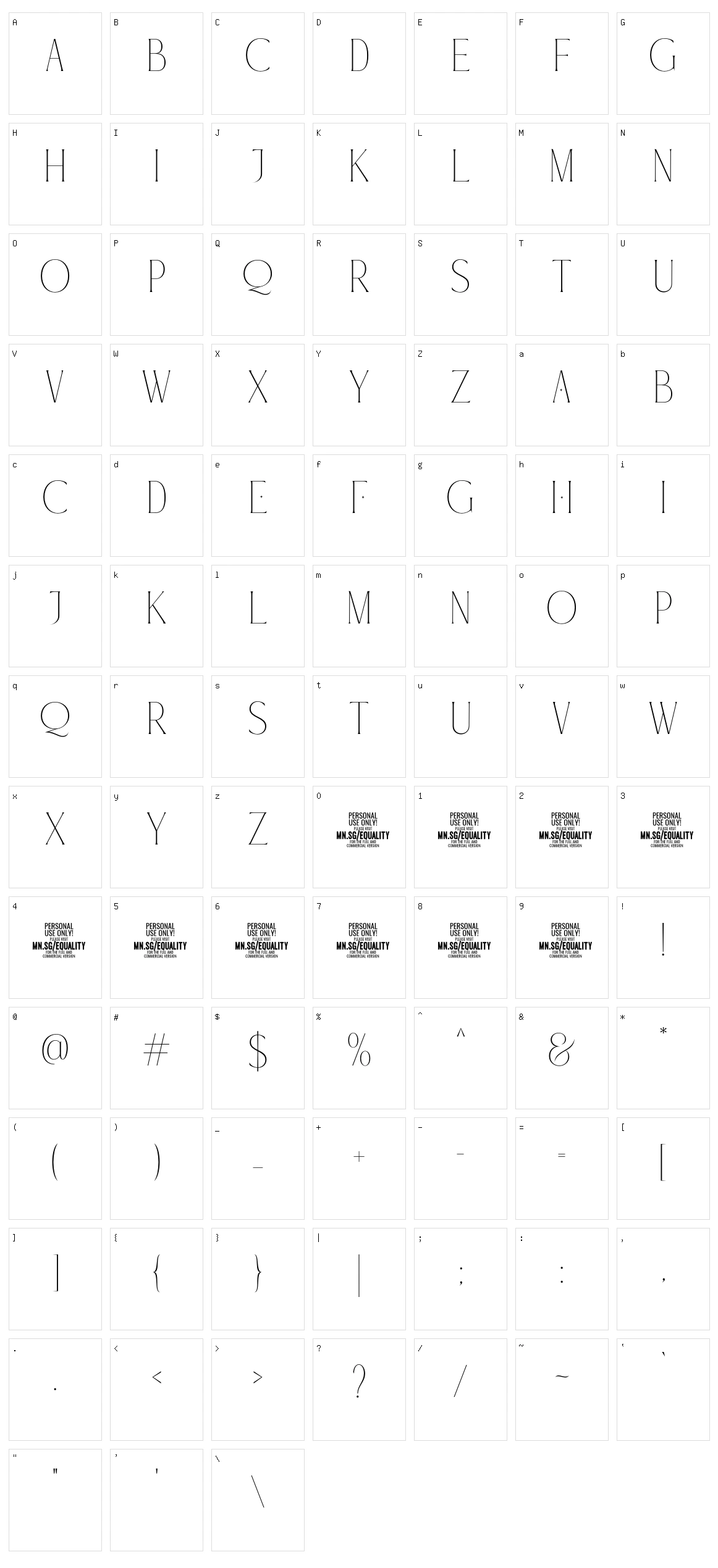 Equality Serif Character Set