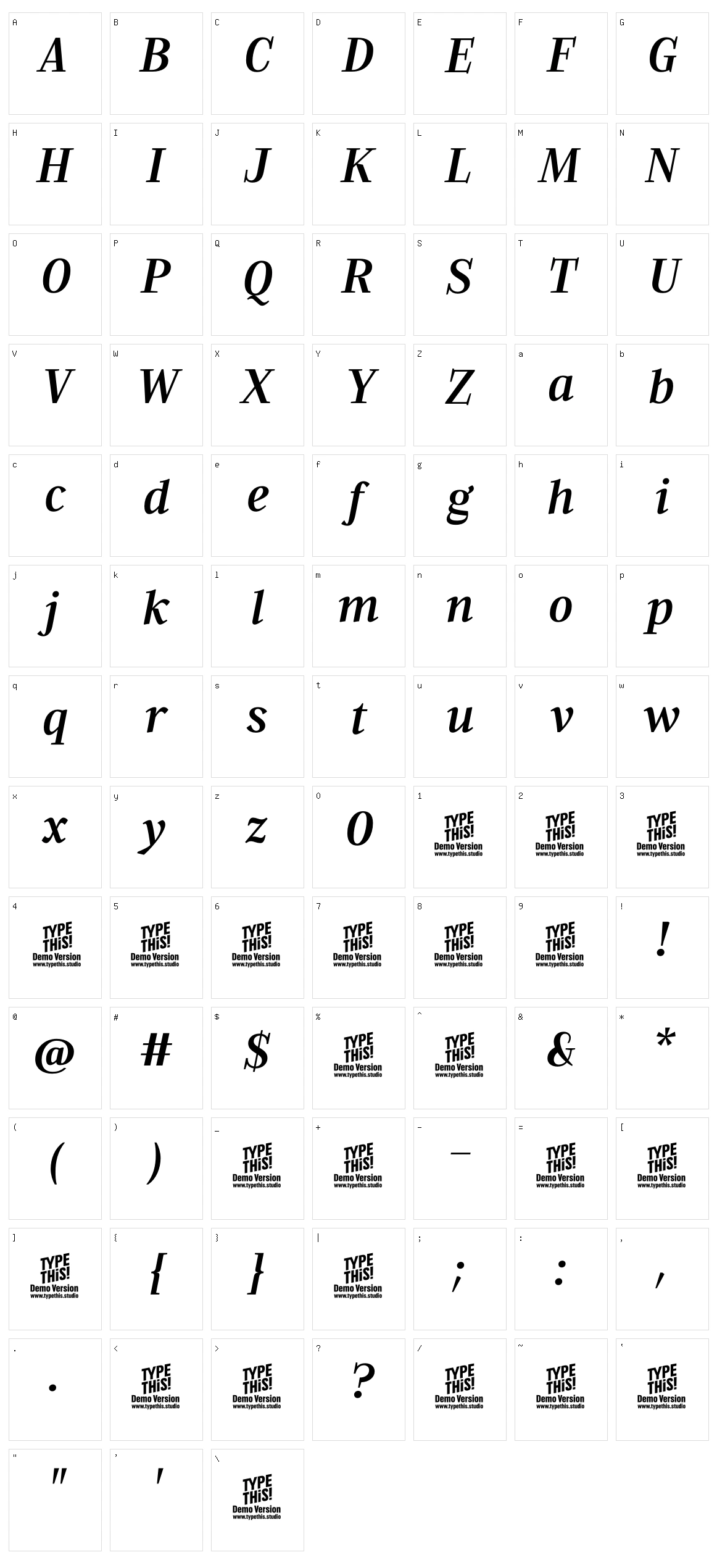 Every Headline Character Set