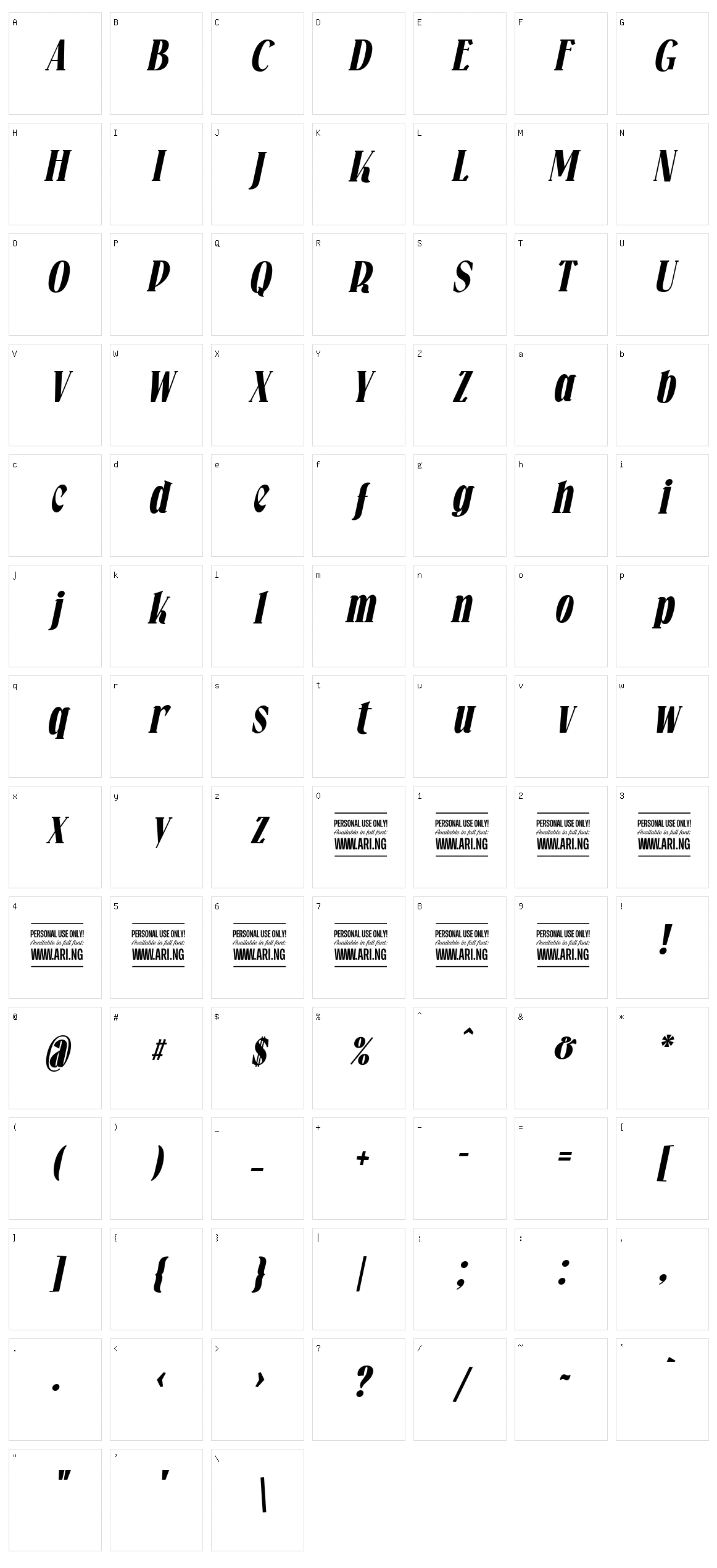 Falkin Serif Character Set