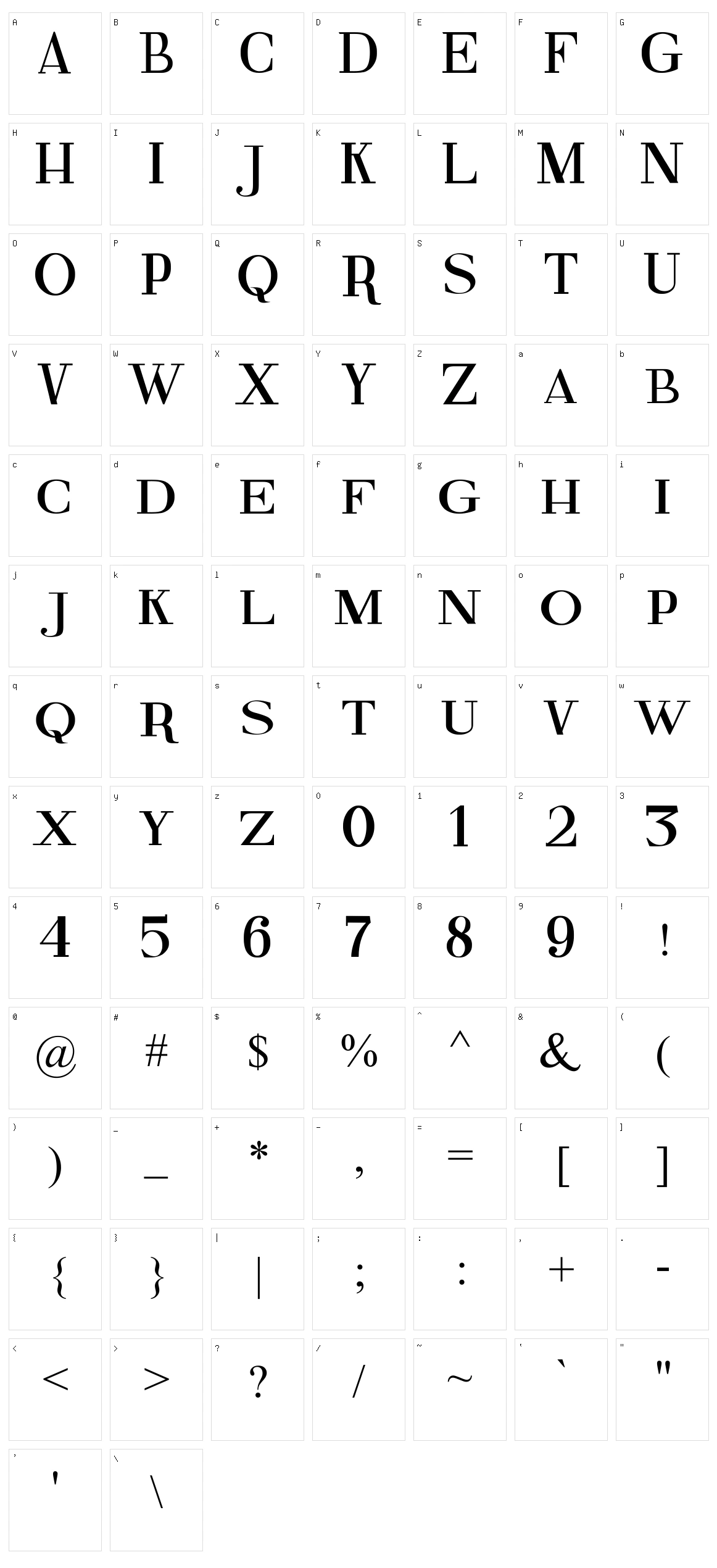 Fine Serif Character Set