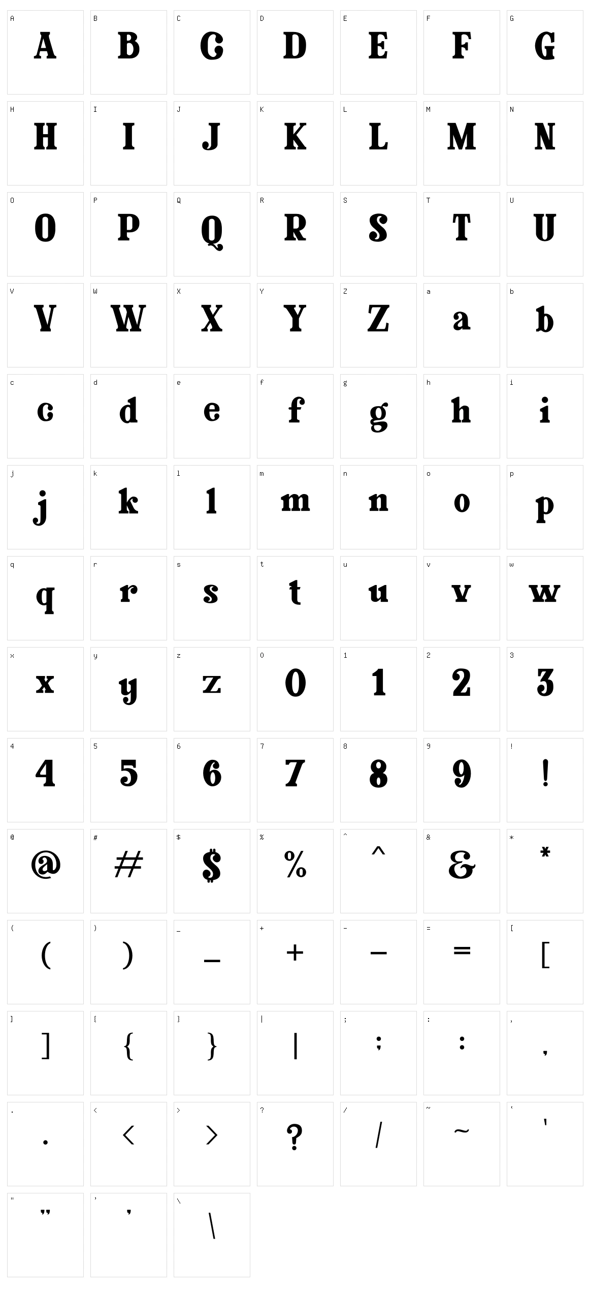 Glaster Character Set