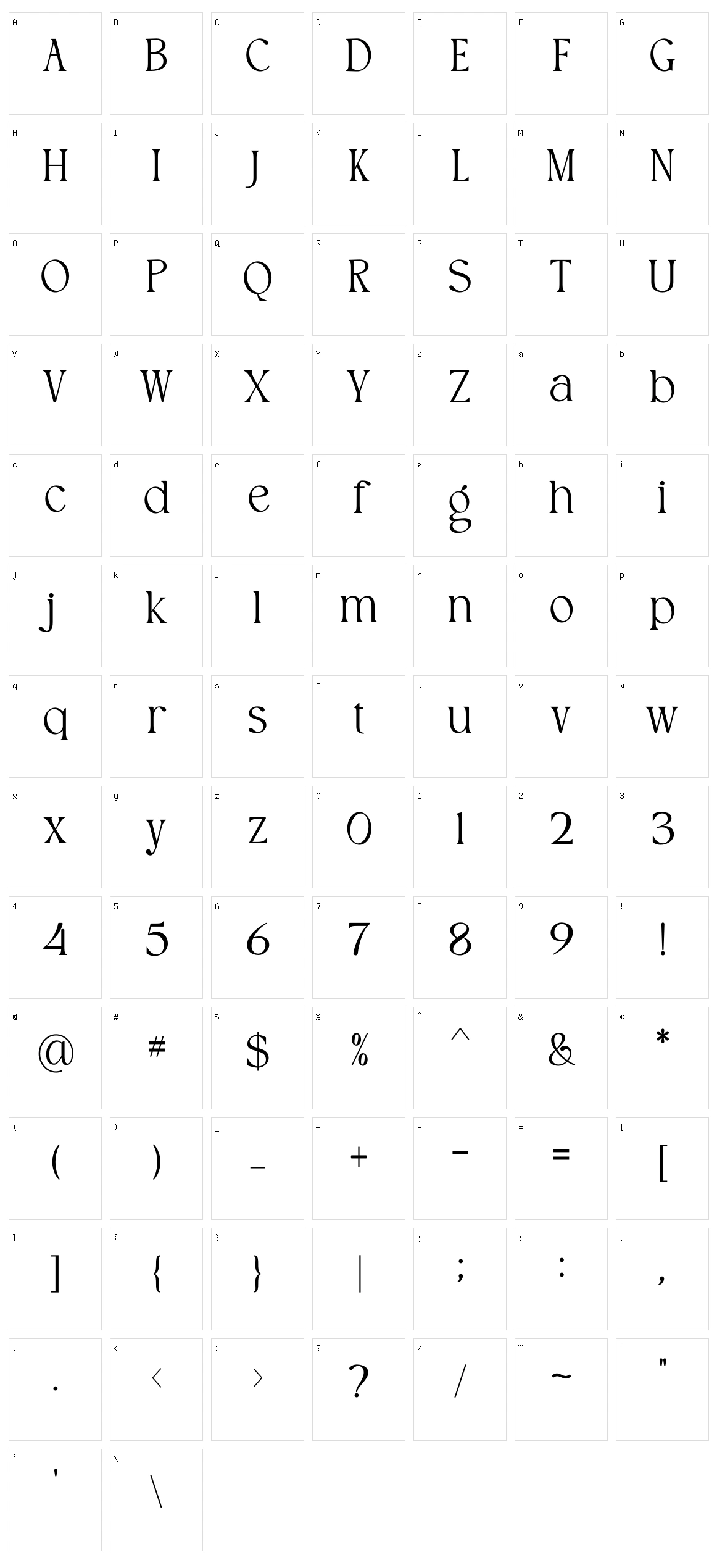 Glinster Character Set