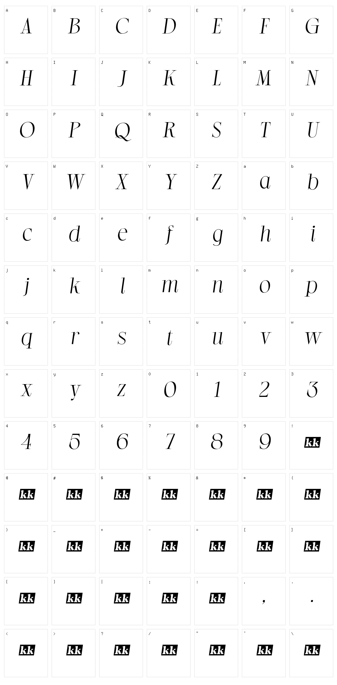 Grande Italic Character Set