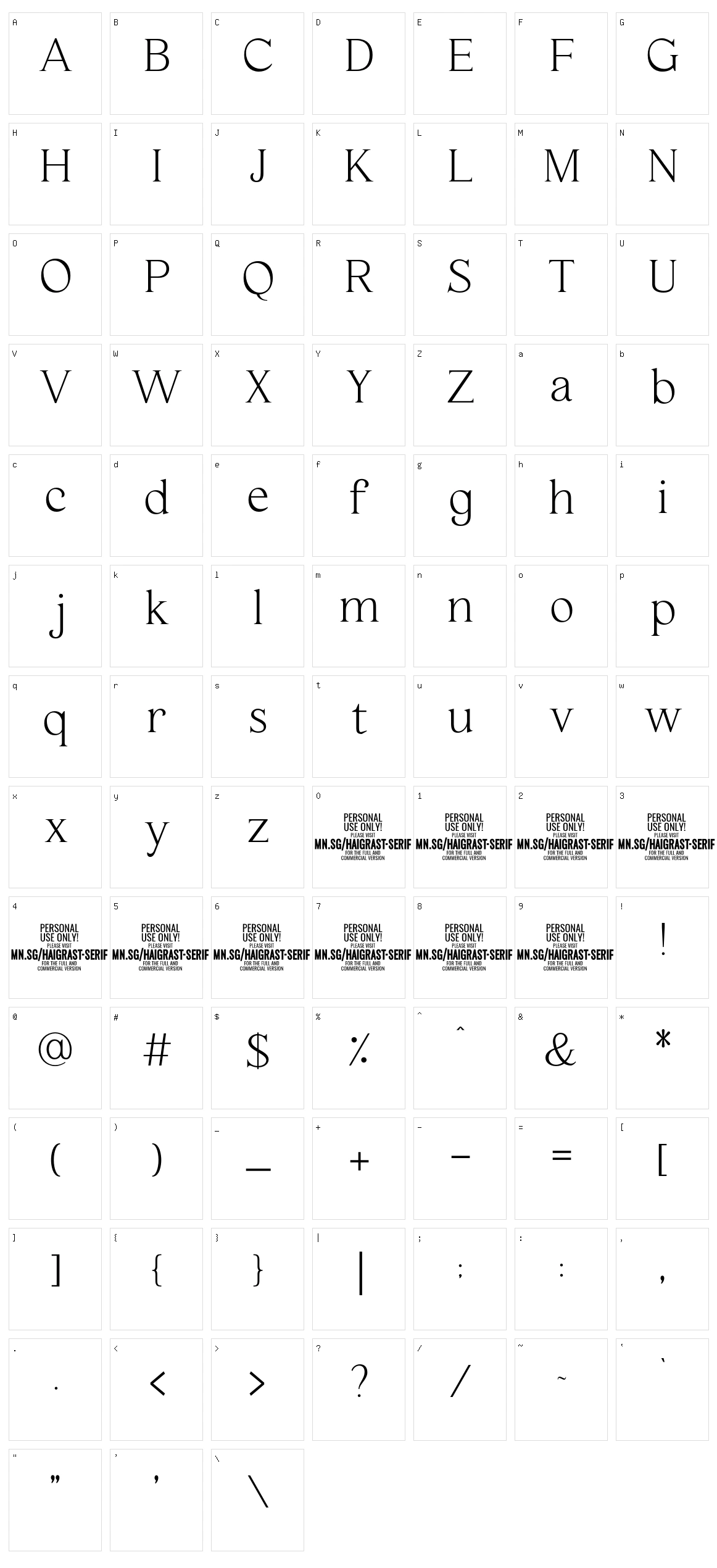 Haigrast Serif Character Set