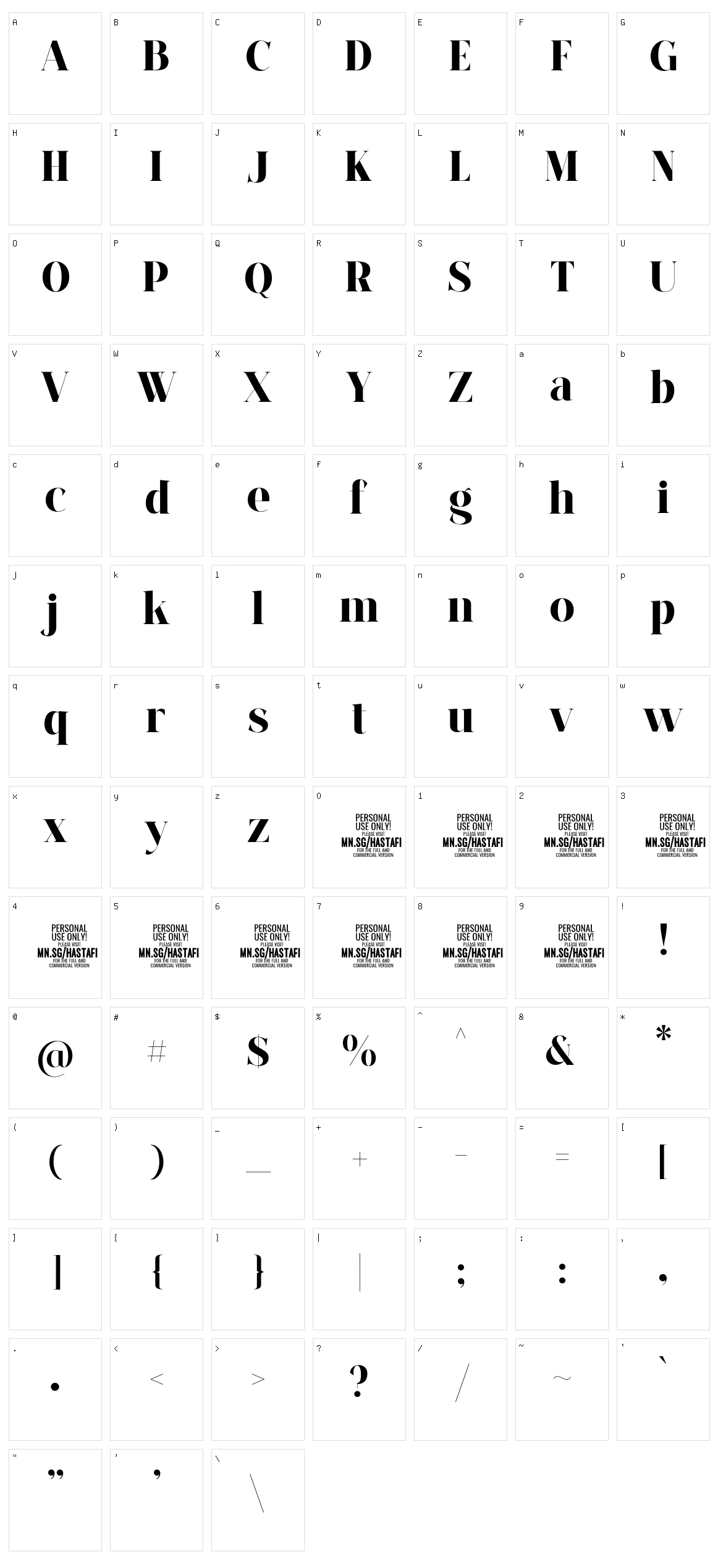 Hastafi Character Set