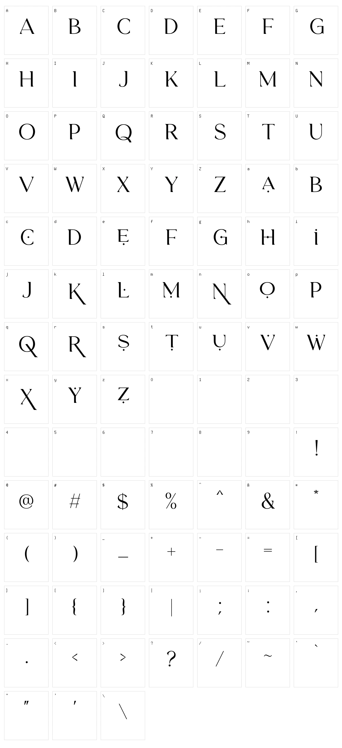 Hisquins Character Set