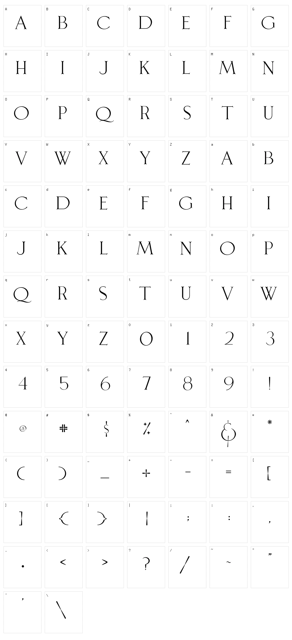 Leonetta Serif Character Set