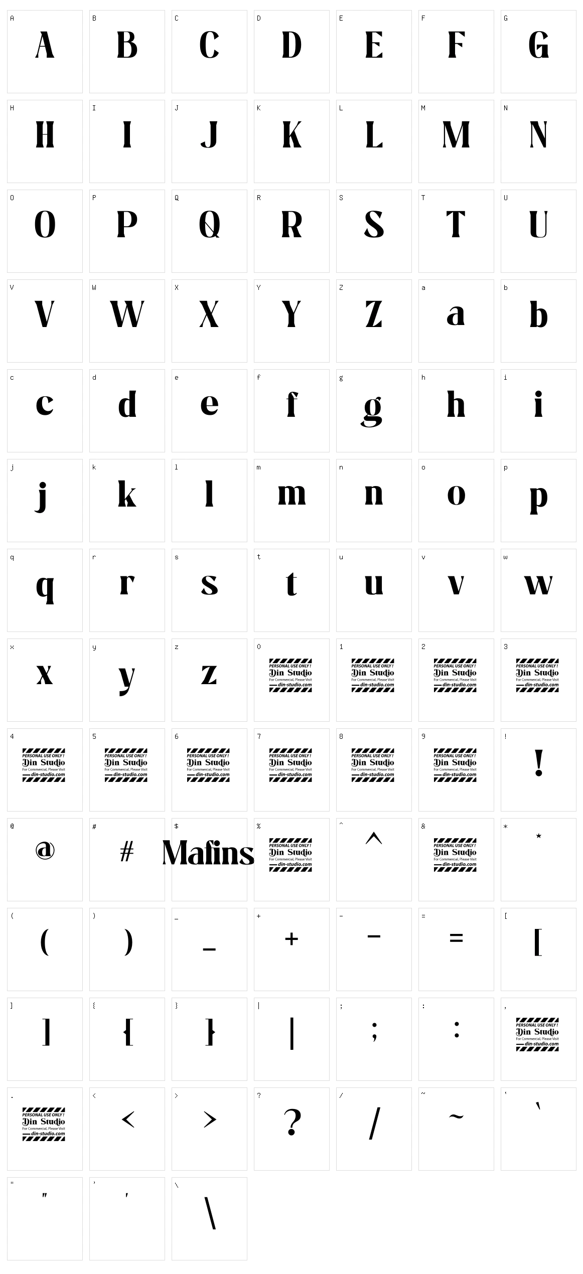 Mafins Character Set