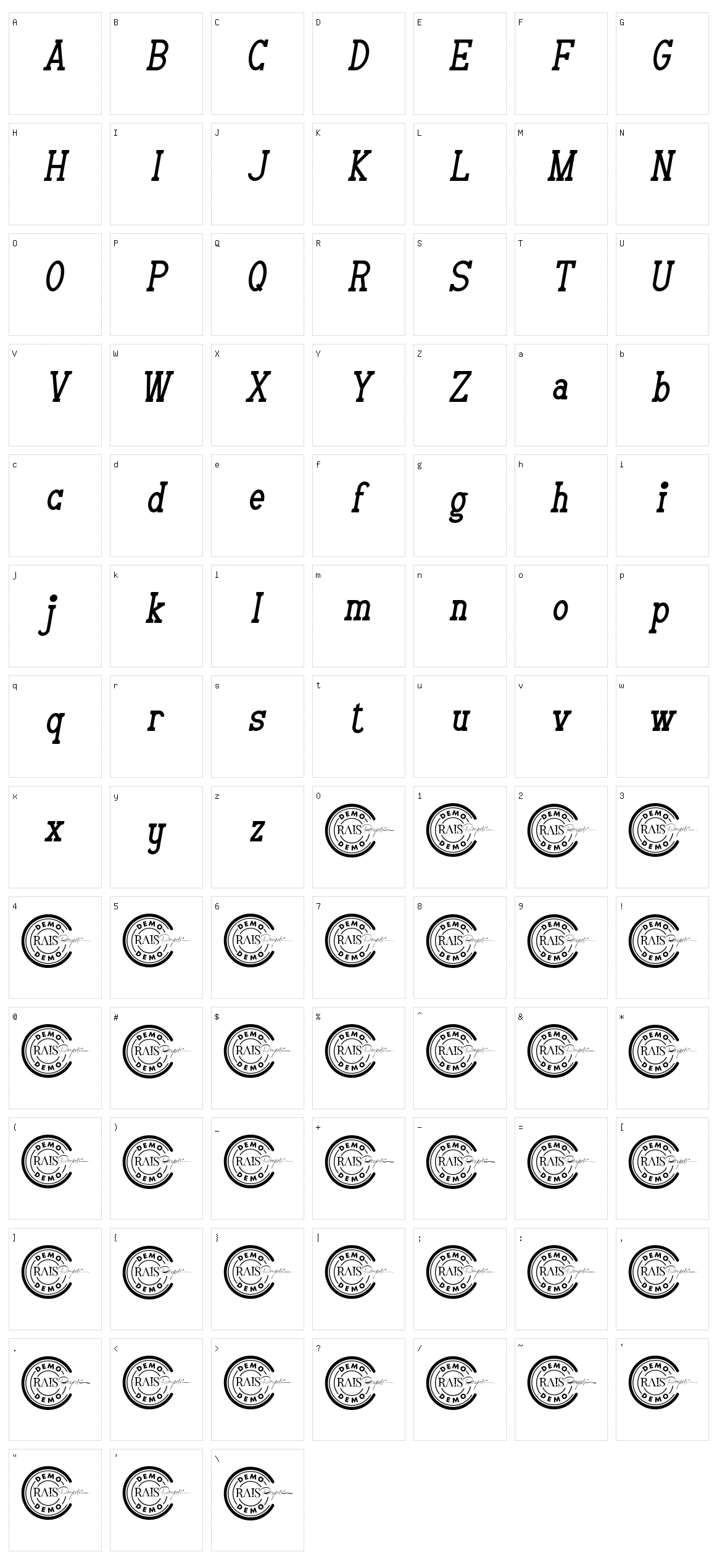 Mailgram Character Set