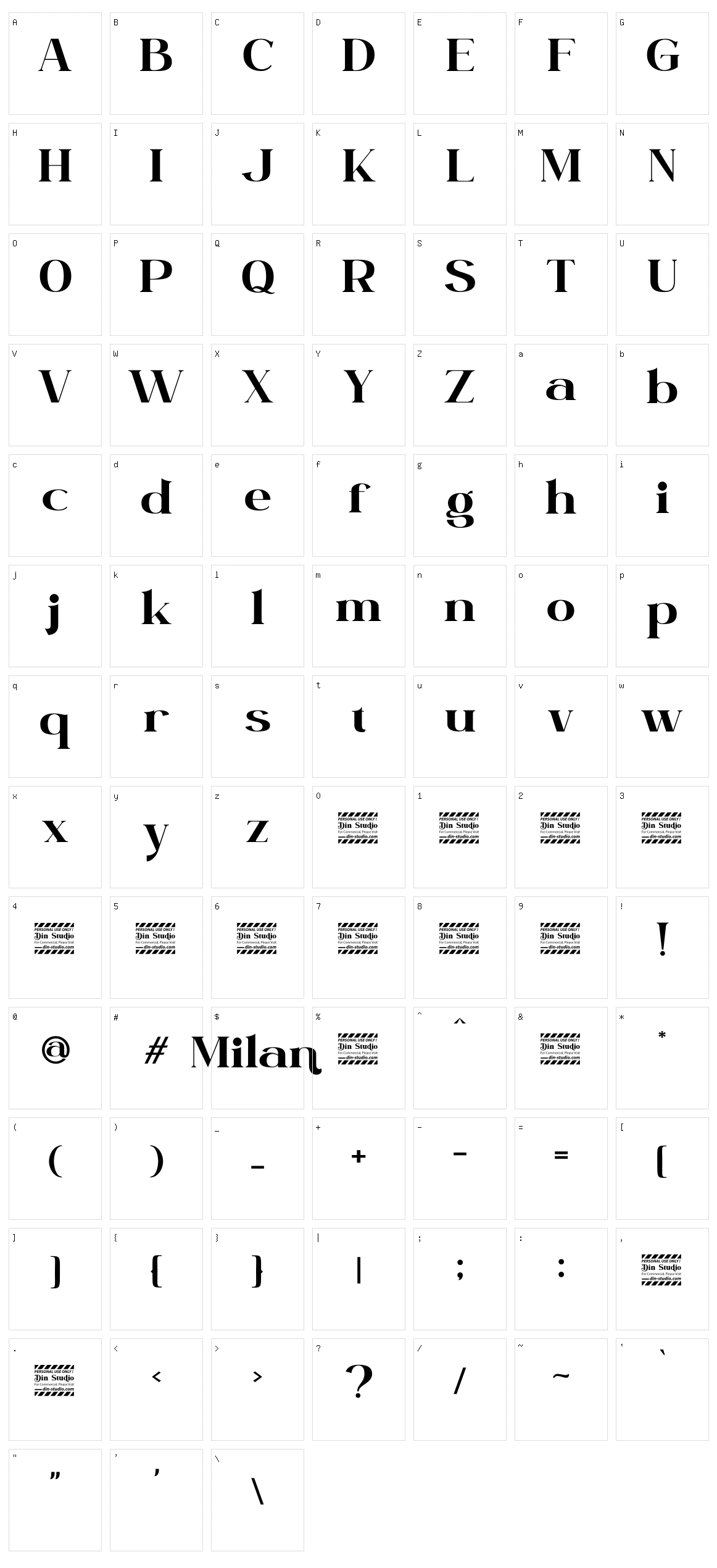 Milan Character Set