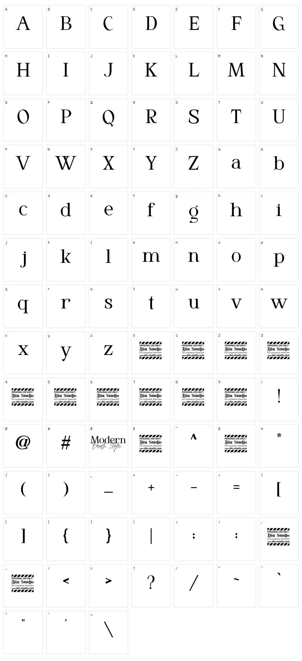 Modern Brush Style Serif Character Set