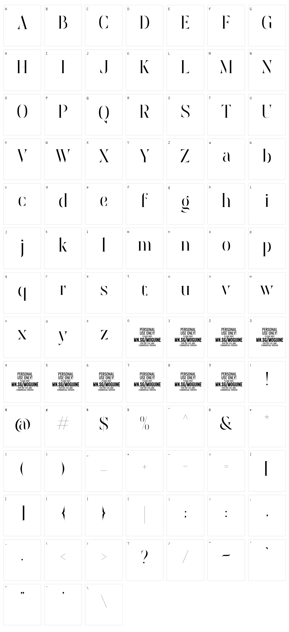 Moguine Serif Character Set