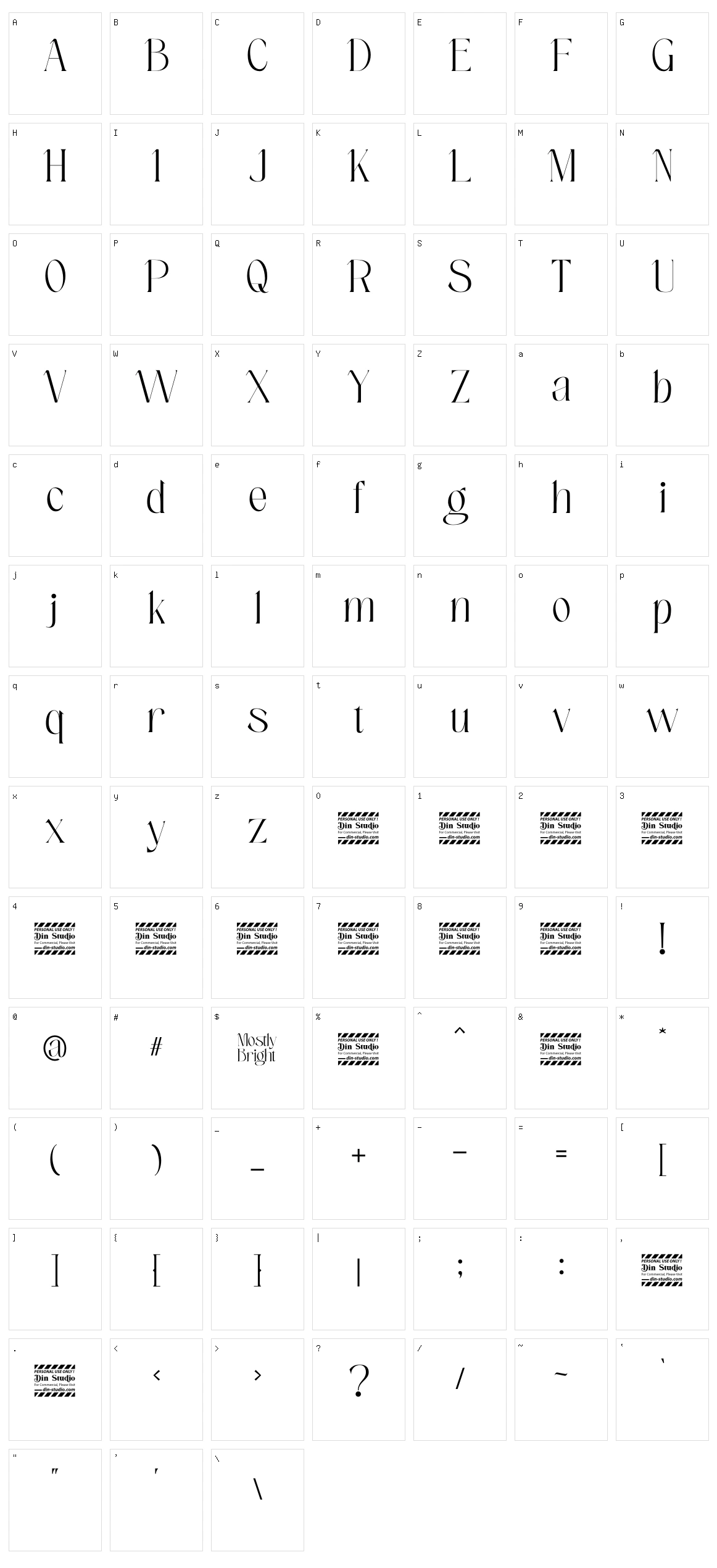 Mostly Bright Character Set