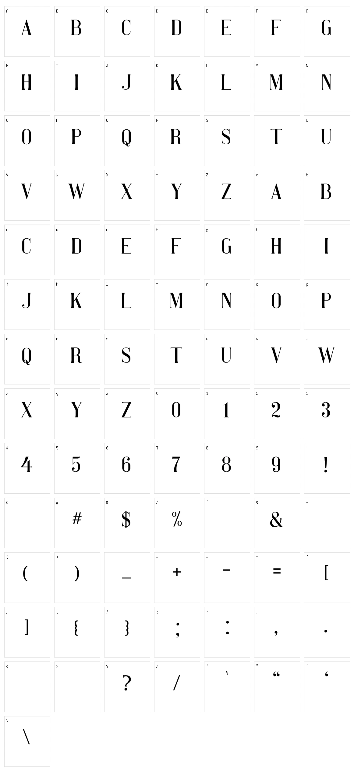 Pretty Women Serif Character Set