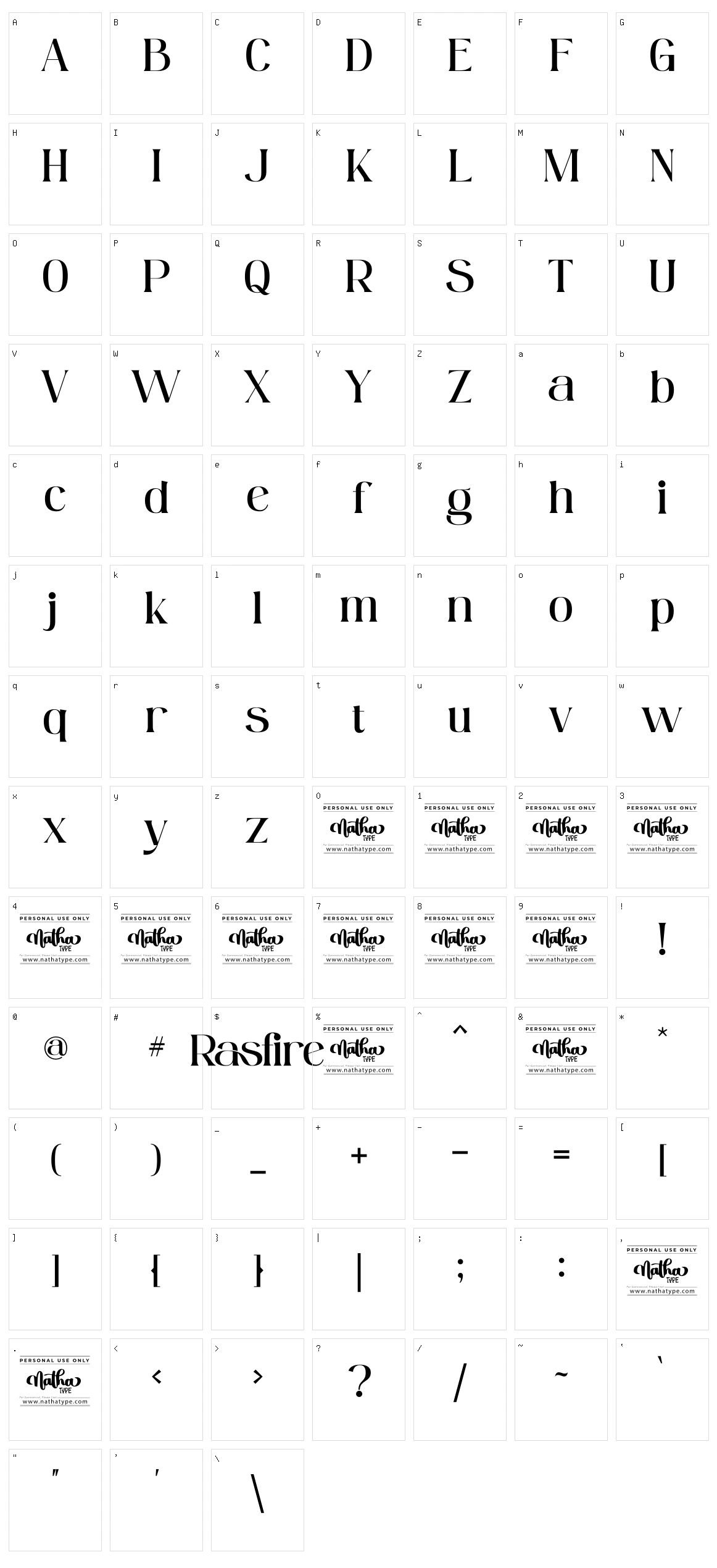 Rasfire Character Set