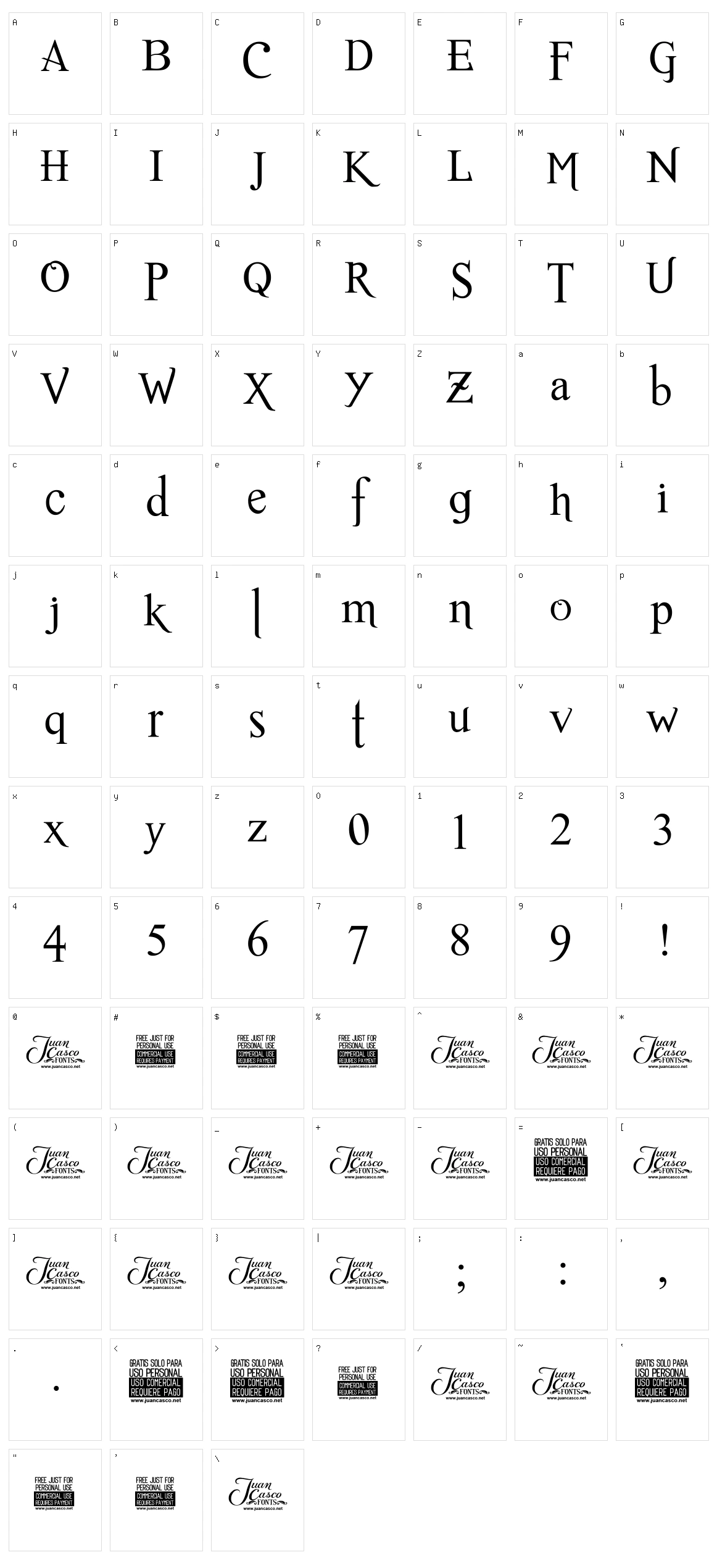 Romance Fatal Serif Character Set