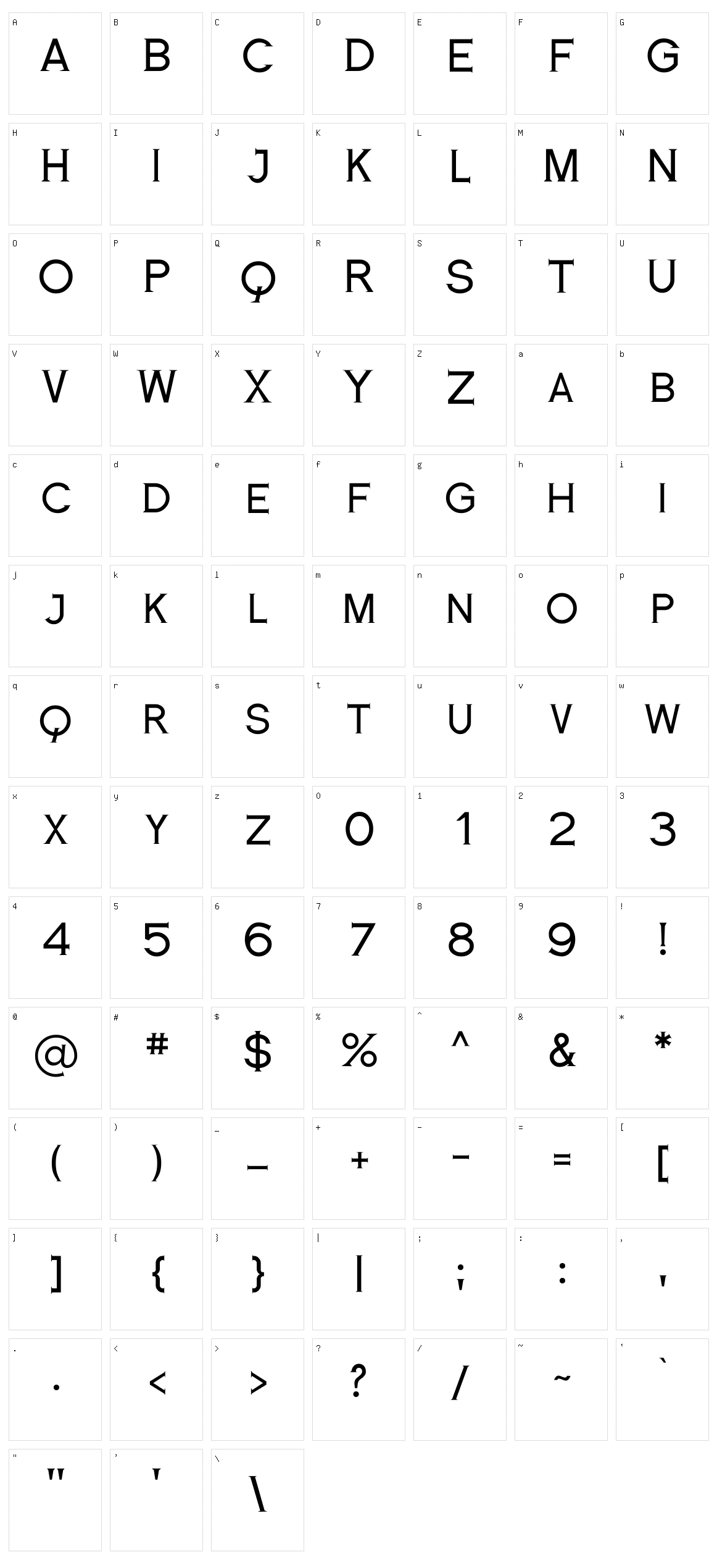 Romanesque Serif Character Set
