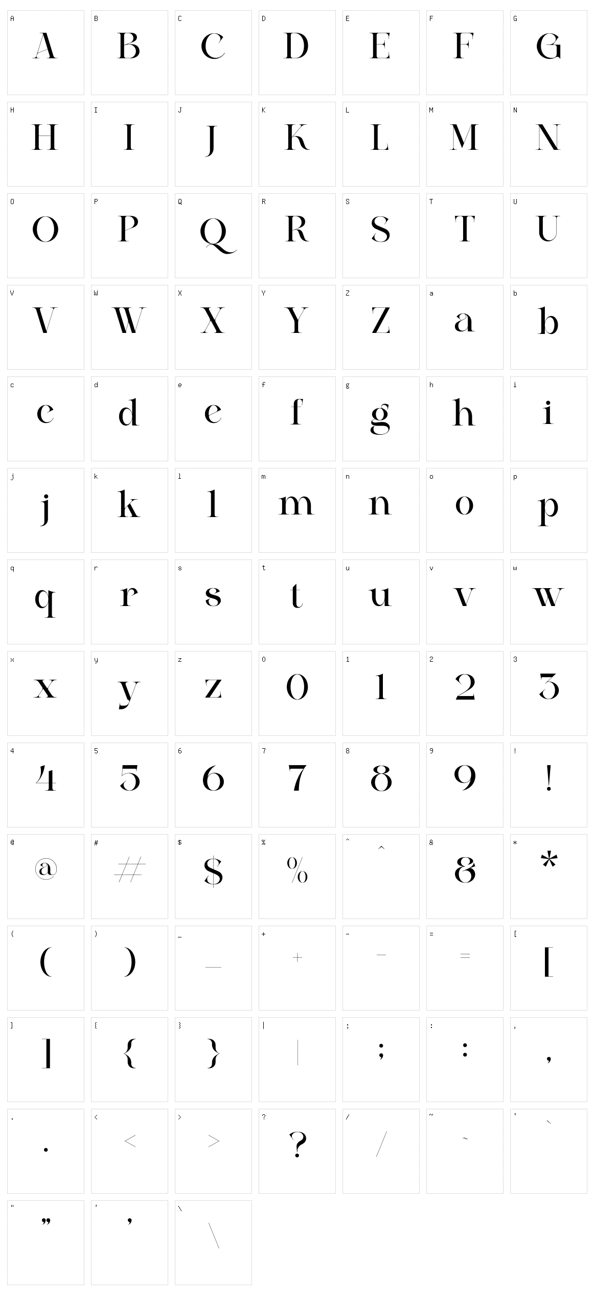 Satista Character Set