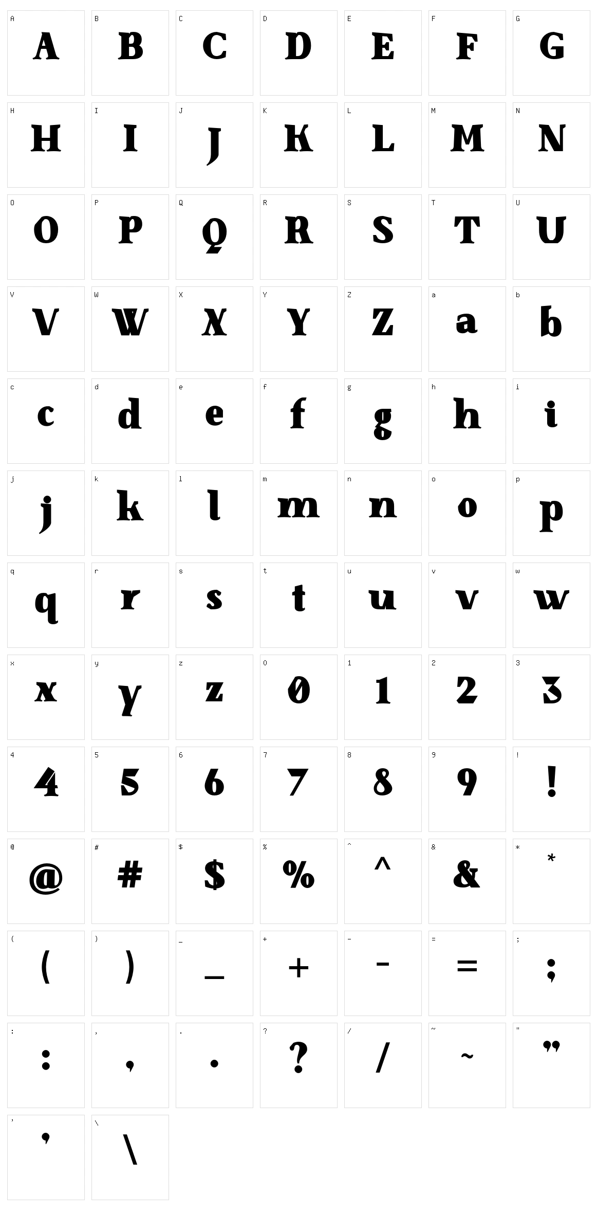 Senza Bella Character Set