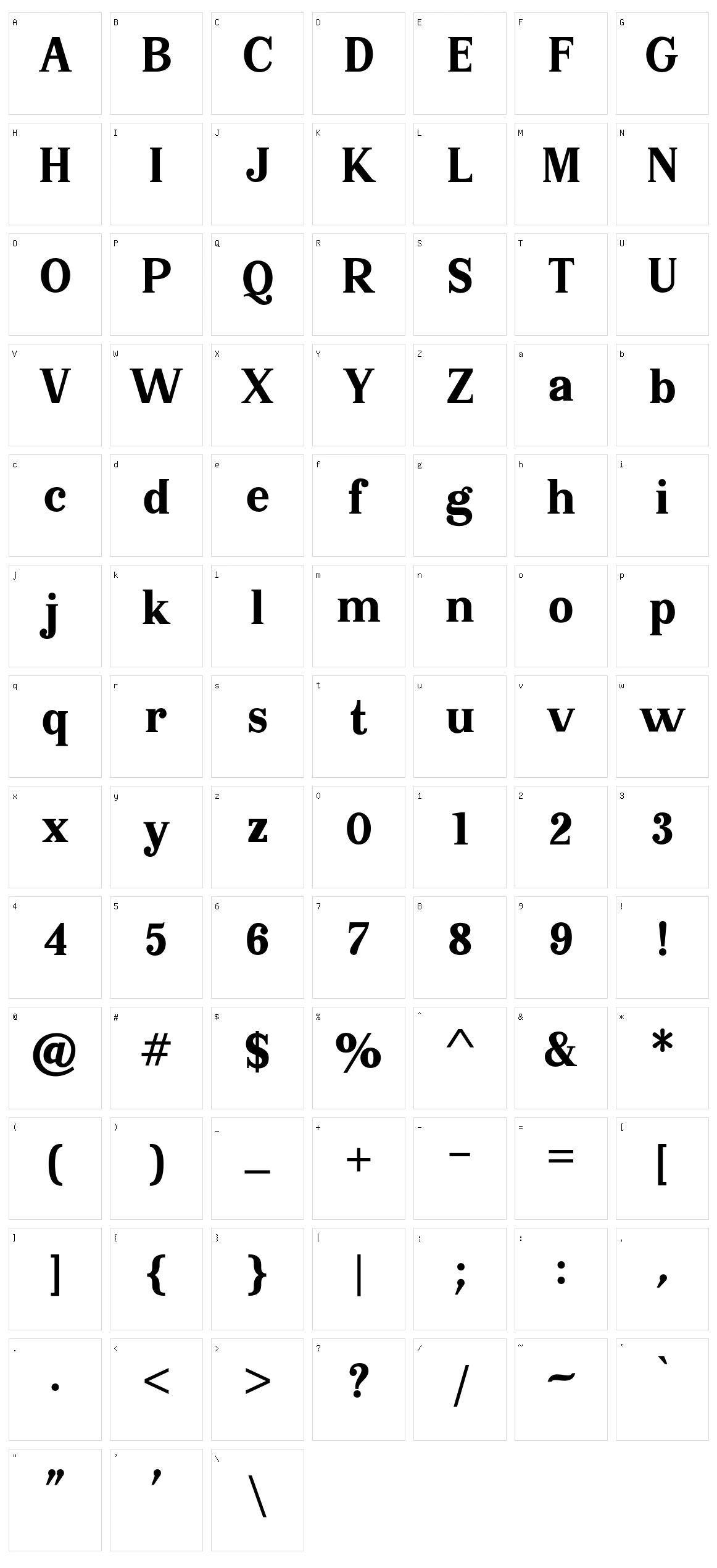 Serif Memorial Character Set