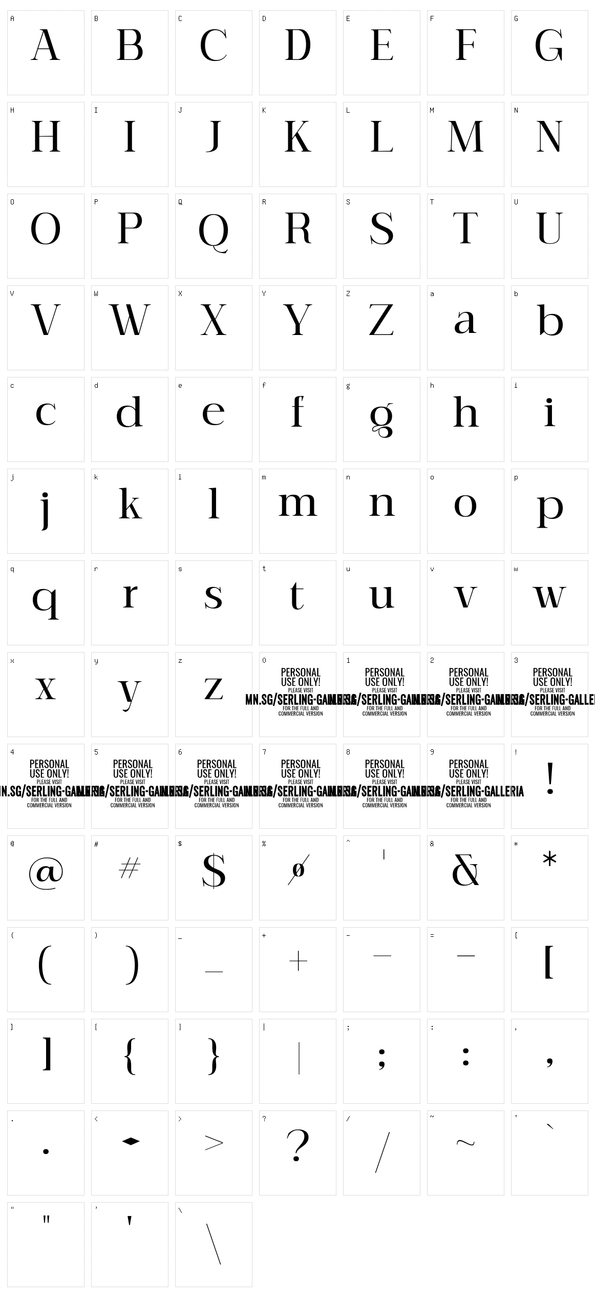 Serling Galleria Character Set