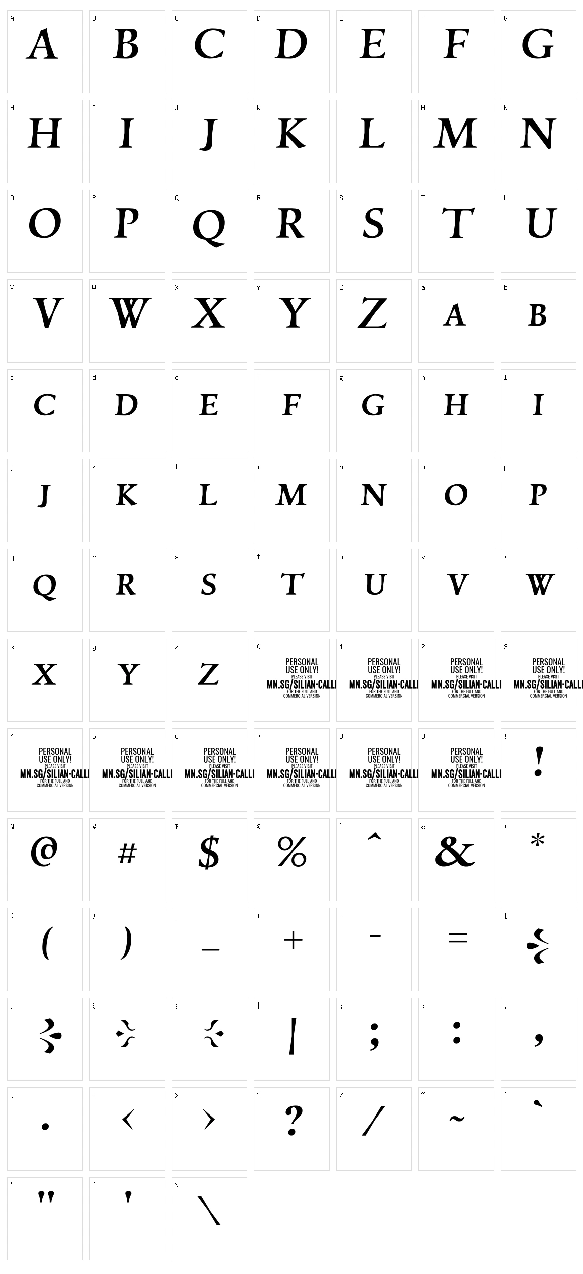 Silian Calligraphy Character Set