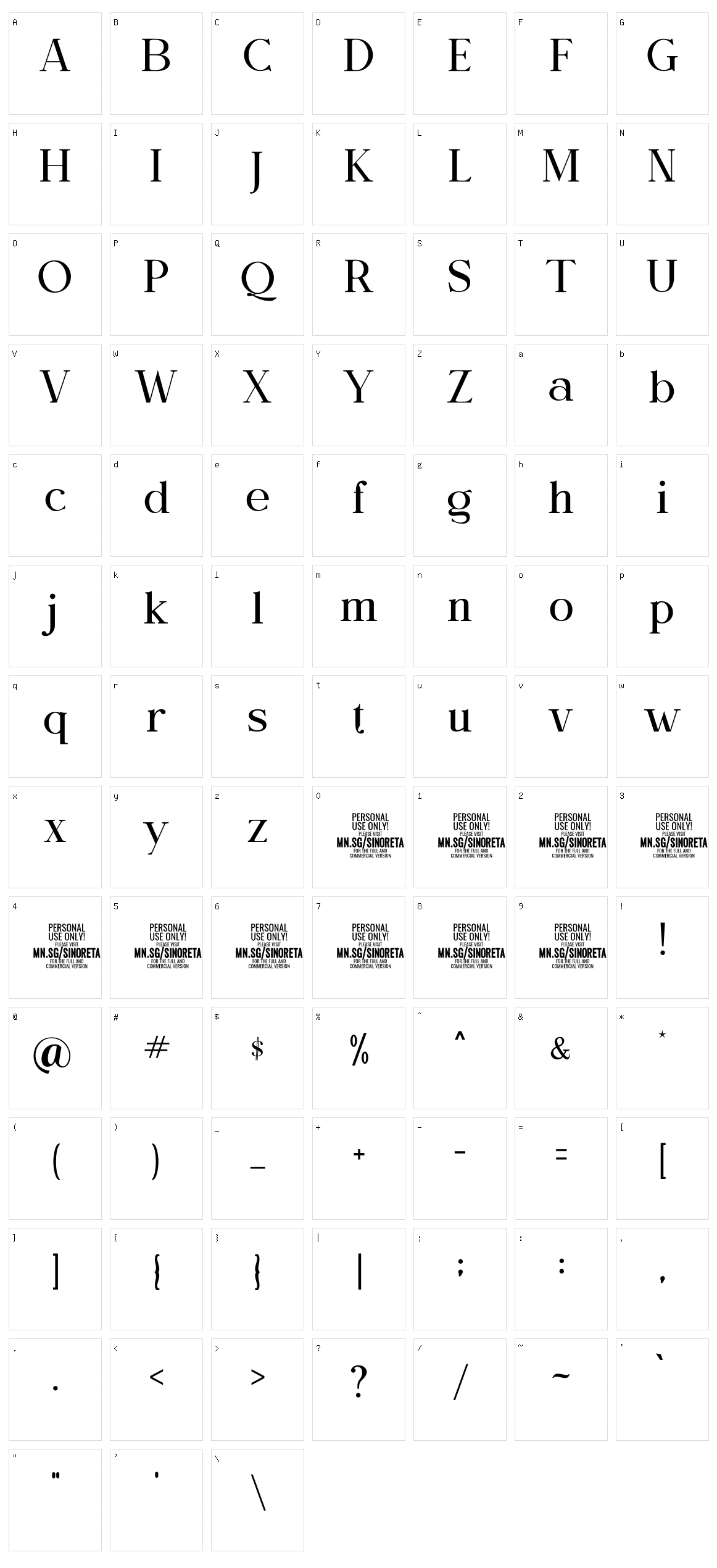 Sinoreta Character Set