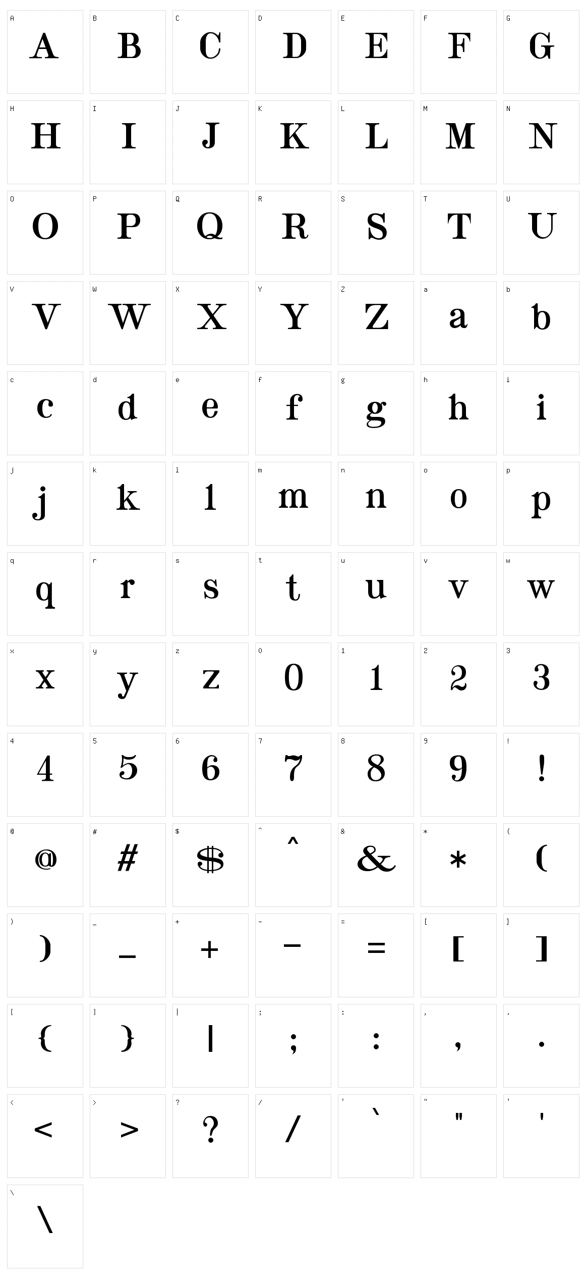 Taylor Serif Character Set