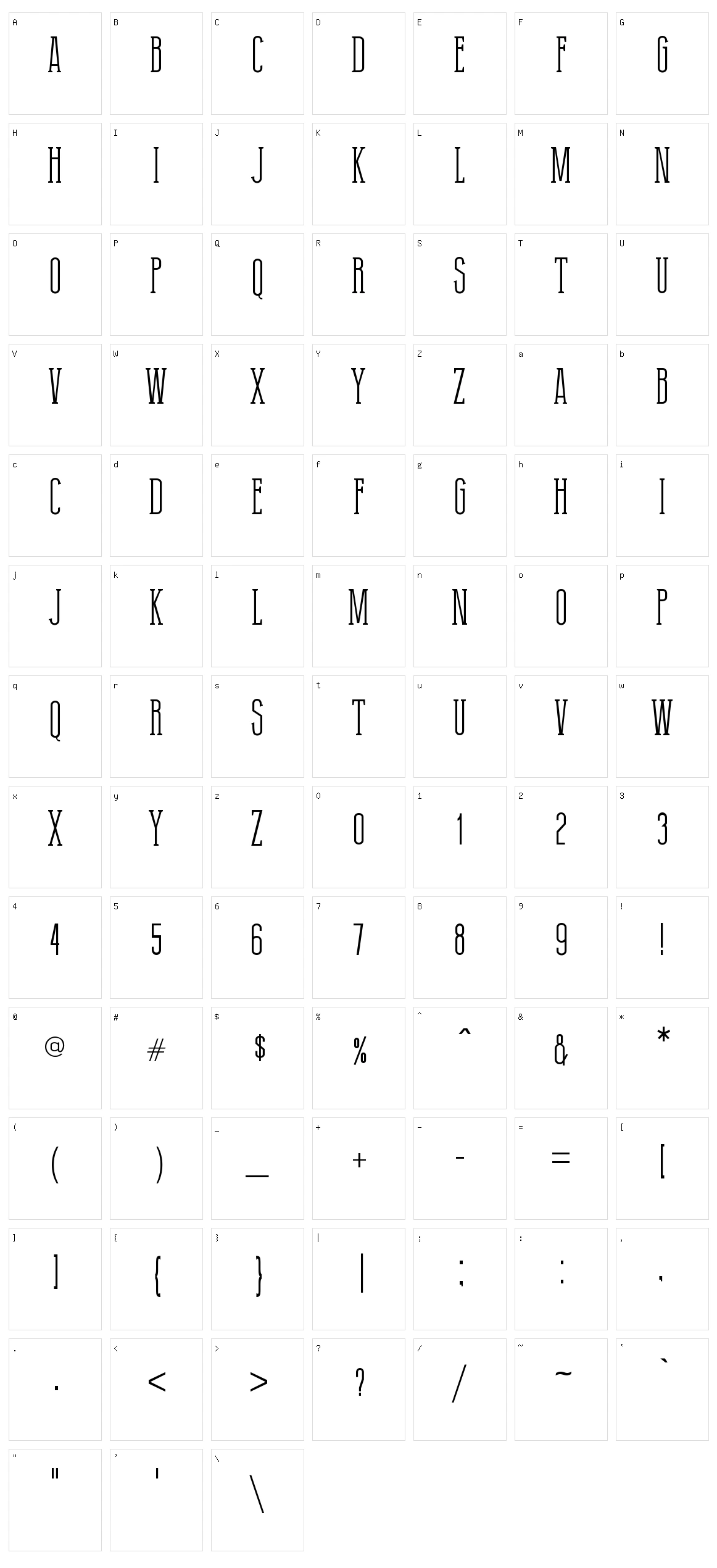 Thin Grotesk Serif Character Set