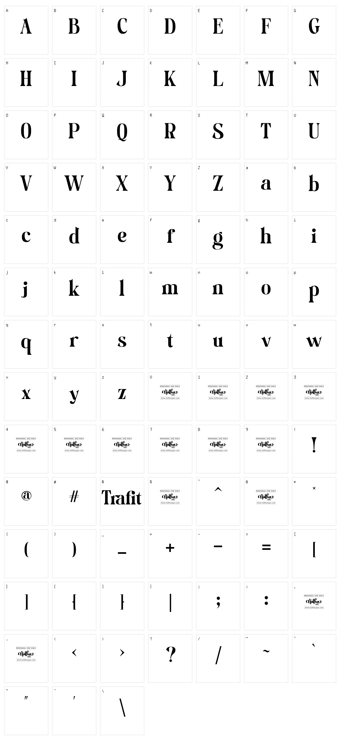 Trafit Character Set