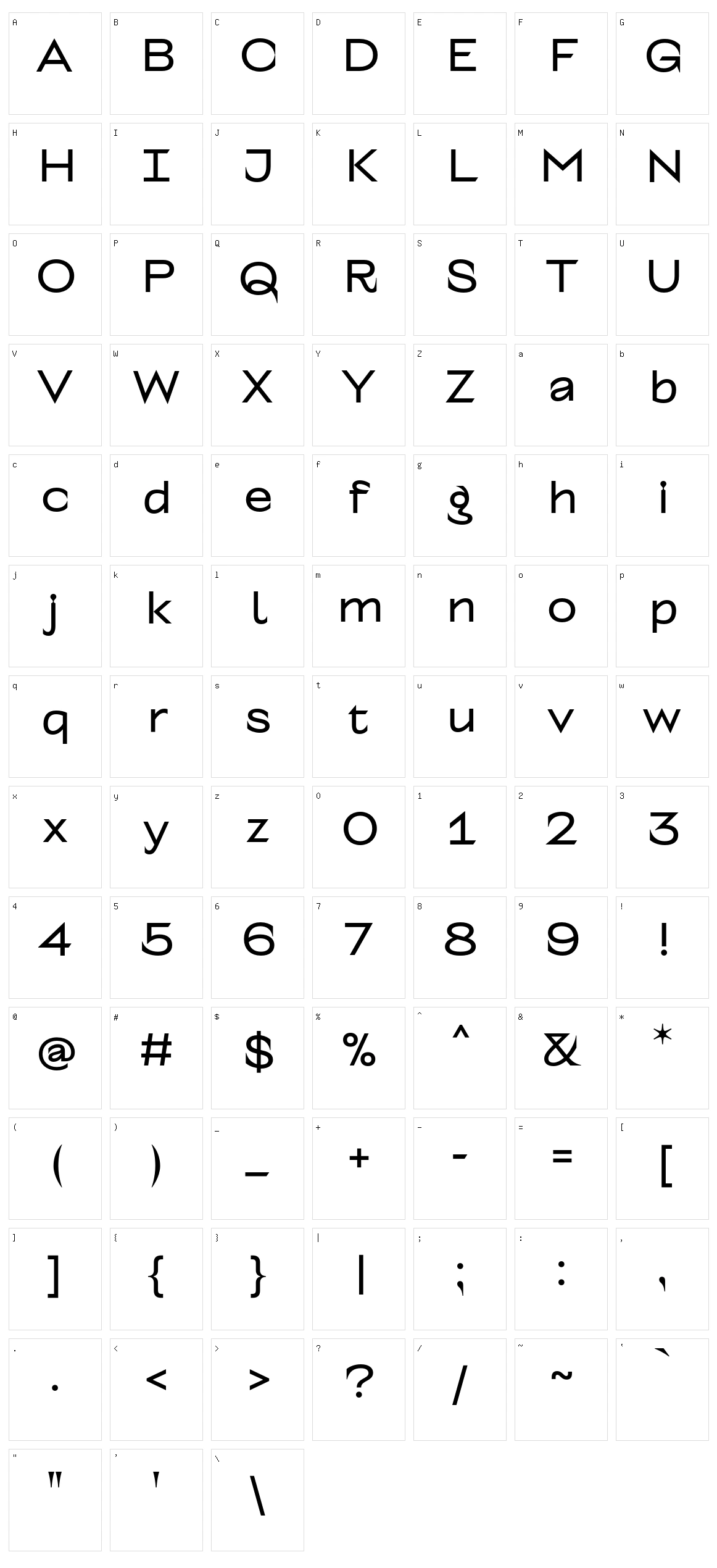 TT Alientz Serif Character Set